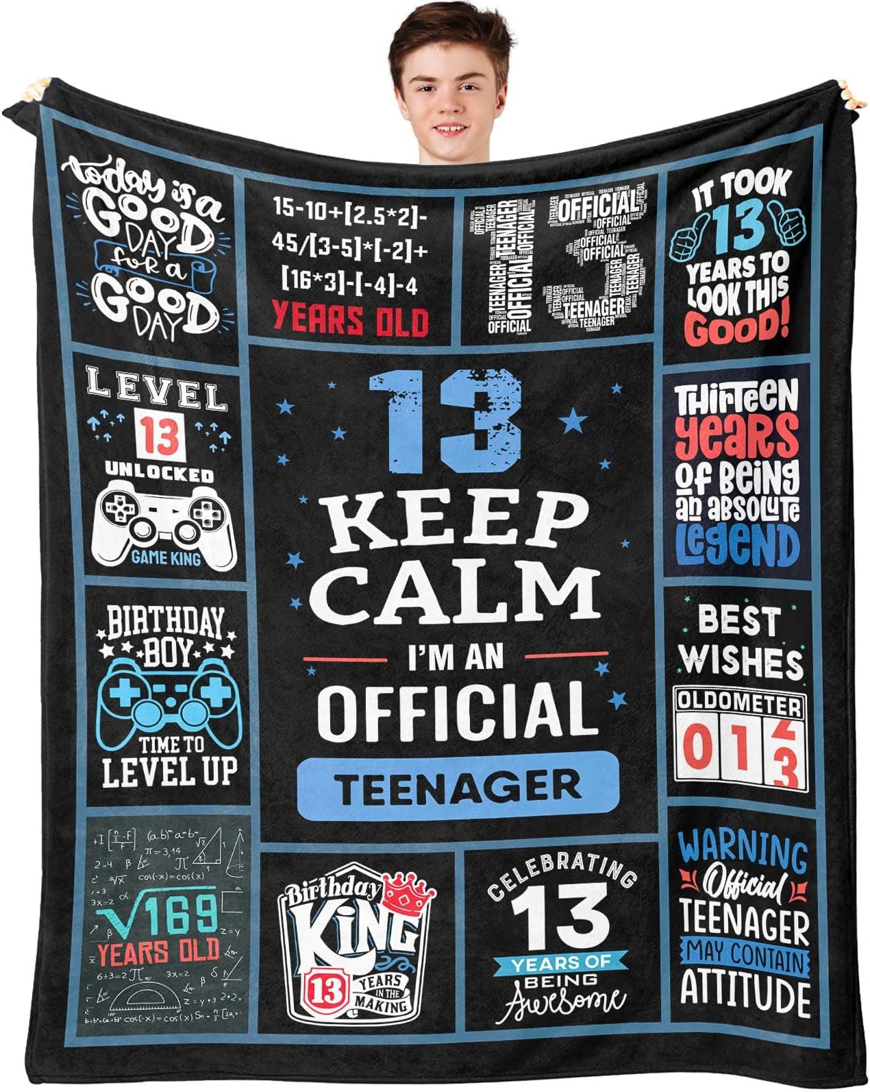 Official Teenager 13th Birthday Gifts for Boys - Throw Blanket 60 x 50 Inch, Funny Gift Ideas and Decorations for 13 Year Old
