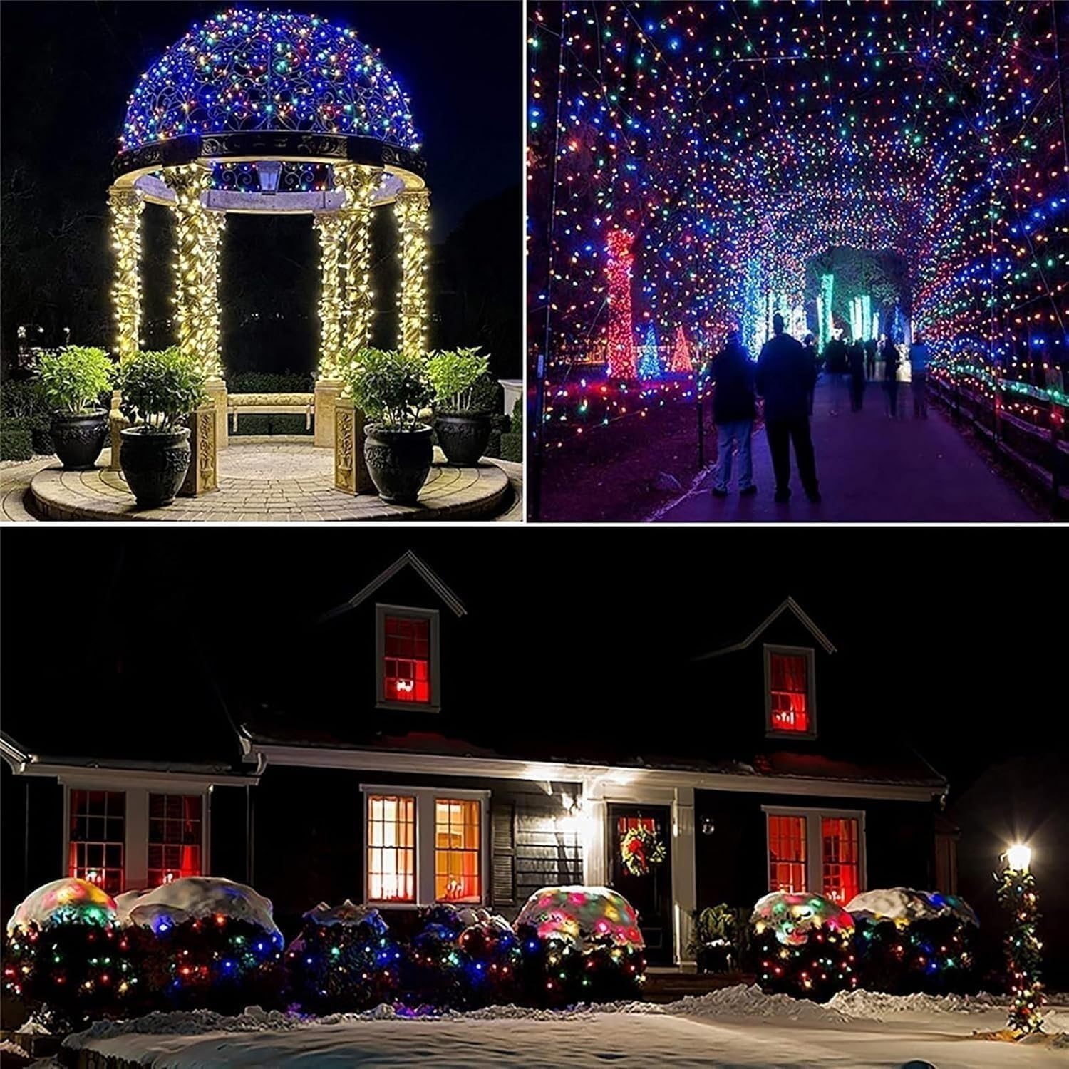 Sznur świetlny LED, choinkowe oświetlenie LED 1,5 x 1,5 m, wodoodporna siatka 96 diod LED, 8 trybów, oświetlenie świąteczne do wnętrz, na zewnątrz, na imprezę świąteczną, do ogrodu(Blue,2mx2m 144led)