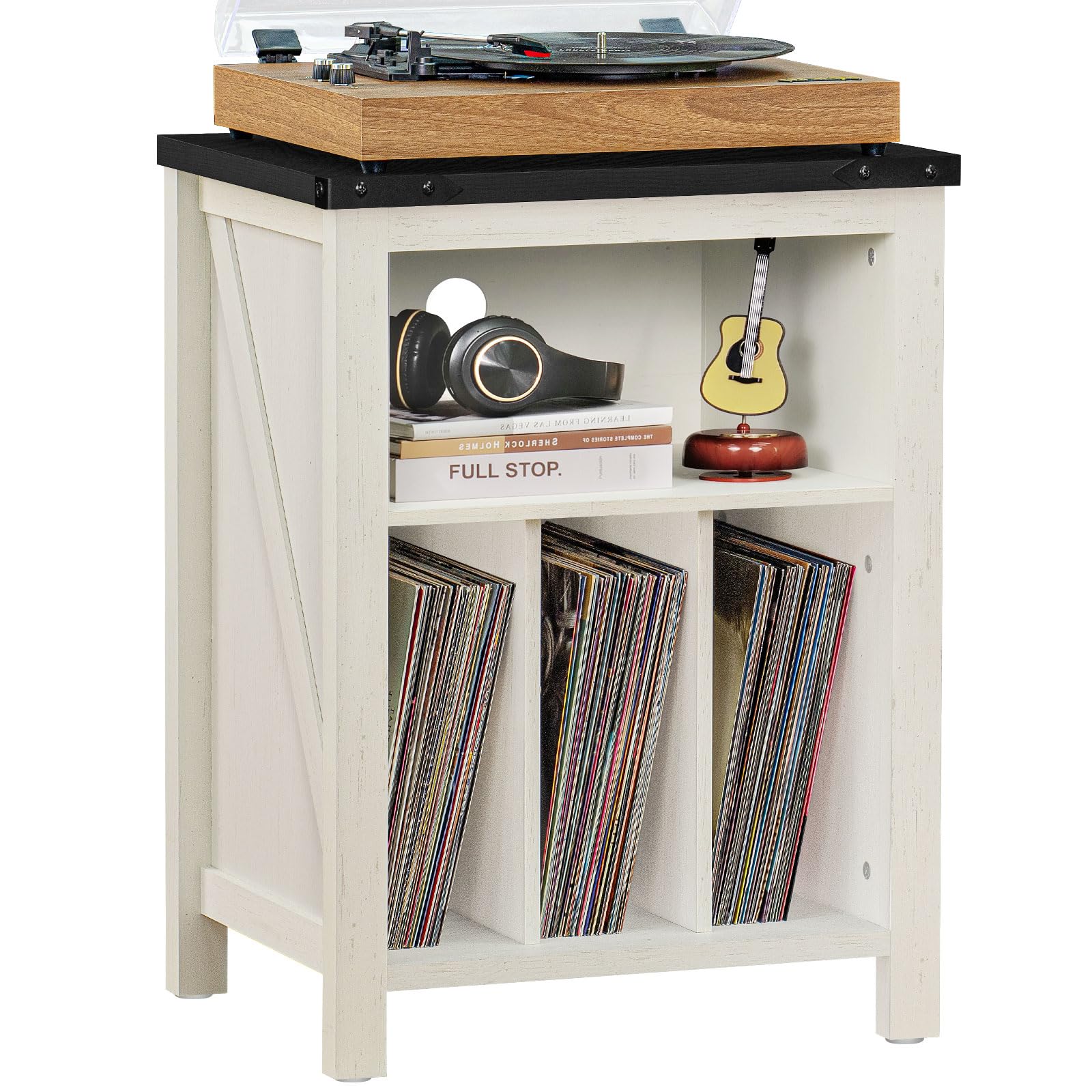 LELELINKY Record Player Stand with Vinyl Record Storage, Large Record Player Table Holds up to 160 Albums, Wood Turntable Stand Cabinet Shelf for Living Room,Bedroom,Office,White