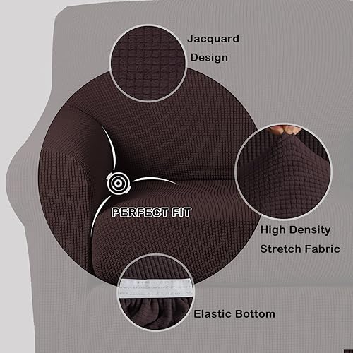 Vista 132 de Turquoize - Funda elástica para sofá de 2 piezas y 3 cojines, funda protectora lavable con elástico en la parte inferior, tela jacquard gruesa