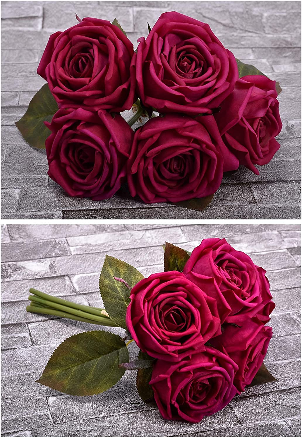 Yatai5 Heads Real Touch Artificial Rose Flowers Floral Wedding Bouquet Wholesale Artificial Flowers Plants for Home Party Arts Crafts Project Decorations (Rose Red)