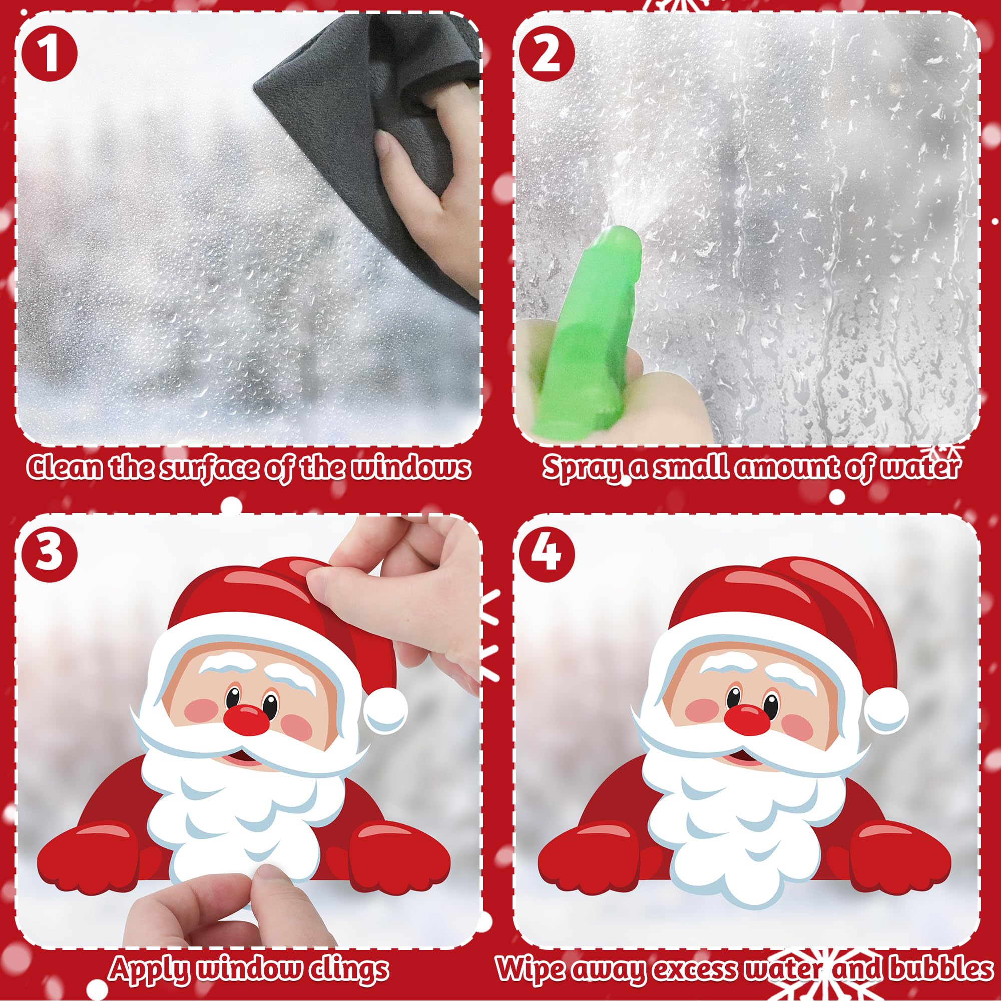 186PCS Christmas Decor, Christmas Window Clings, 9 Sheets Snowflake Window Stickers Decals with Santa Claus Snowman Reindeer, PVC Xmas Decorations Clings for Holiday Party Decorations Accessories