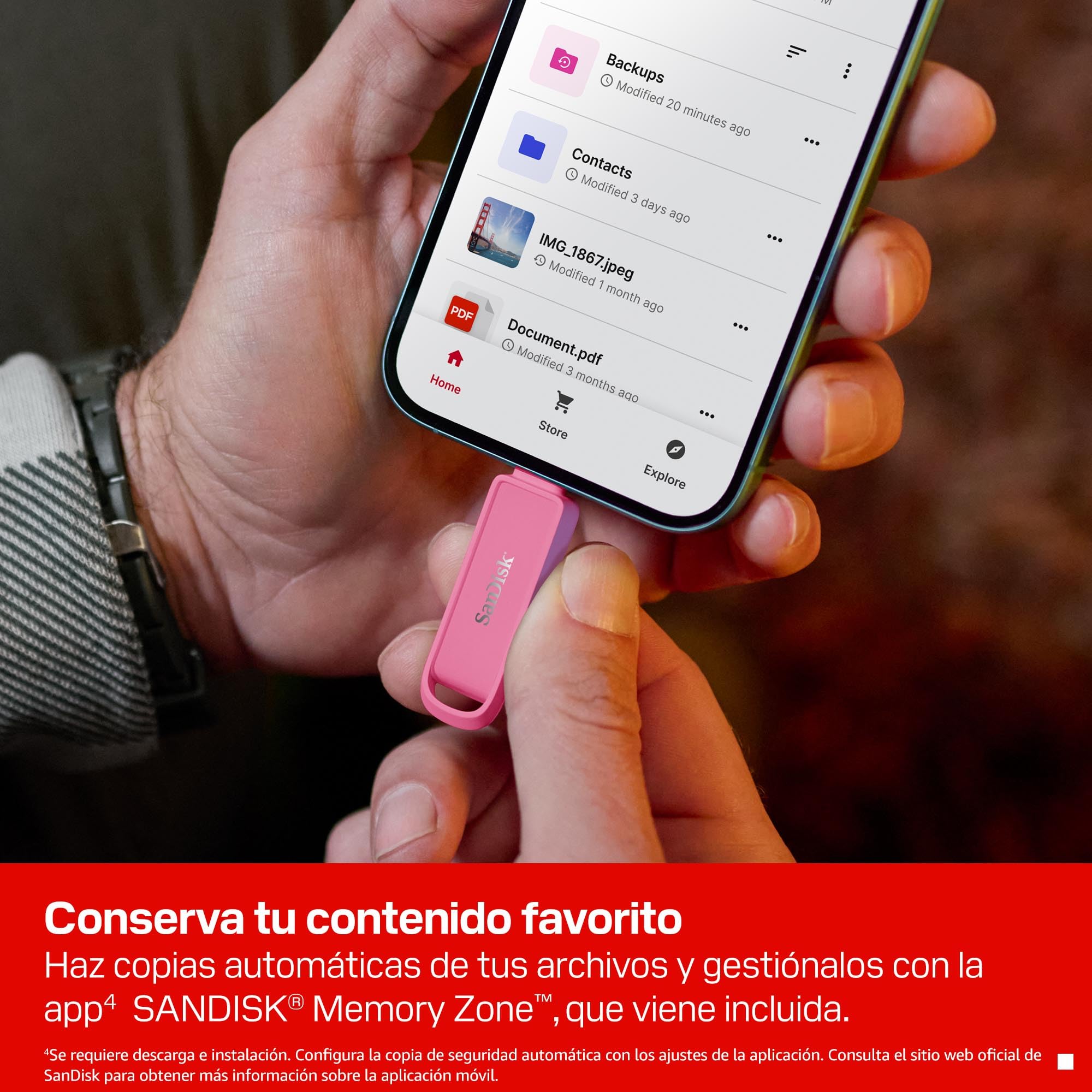 SanDisk Phone Drive con USB Type-C 1 TB (para teléfonos Inteligentes, tabletas y Ordenadores, velocidades de 150 MB/s, Haz copias automáticas, recuperación de Datos) - Rosa Estrella de Mar
