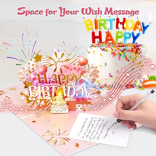Miniatura 17 de INPHER Tarjetas de cumpleaños DIY Age Fireworks Pop Up Cake Light y música negro y dorado tarjeta de feliz cumpleaños regalo para marido, hombres