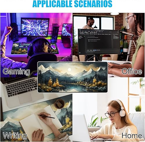 Miniatura 8 de NiHome Alfombrilla de mouse grande de 35.4 x 15.7 pulgadas, alfombrilla de mouse para juegos XL para escritorio, alfombrilla de mouse artística para