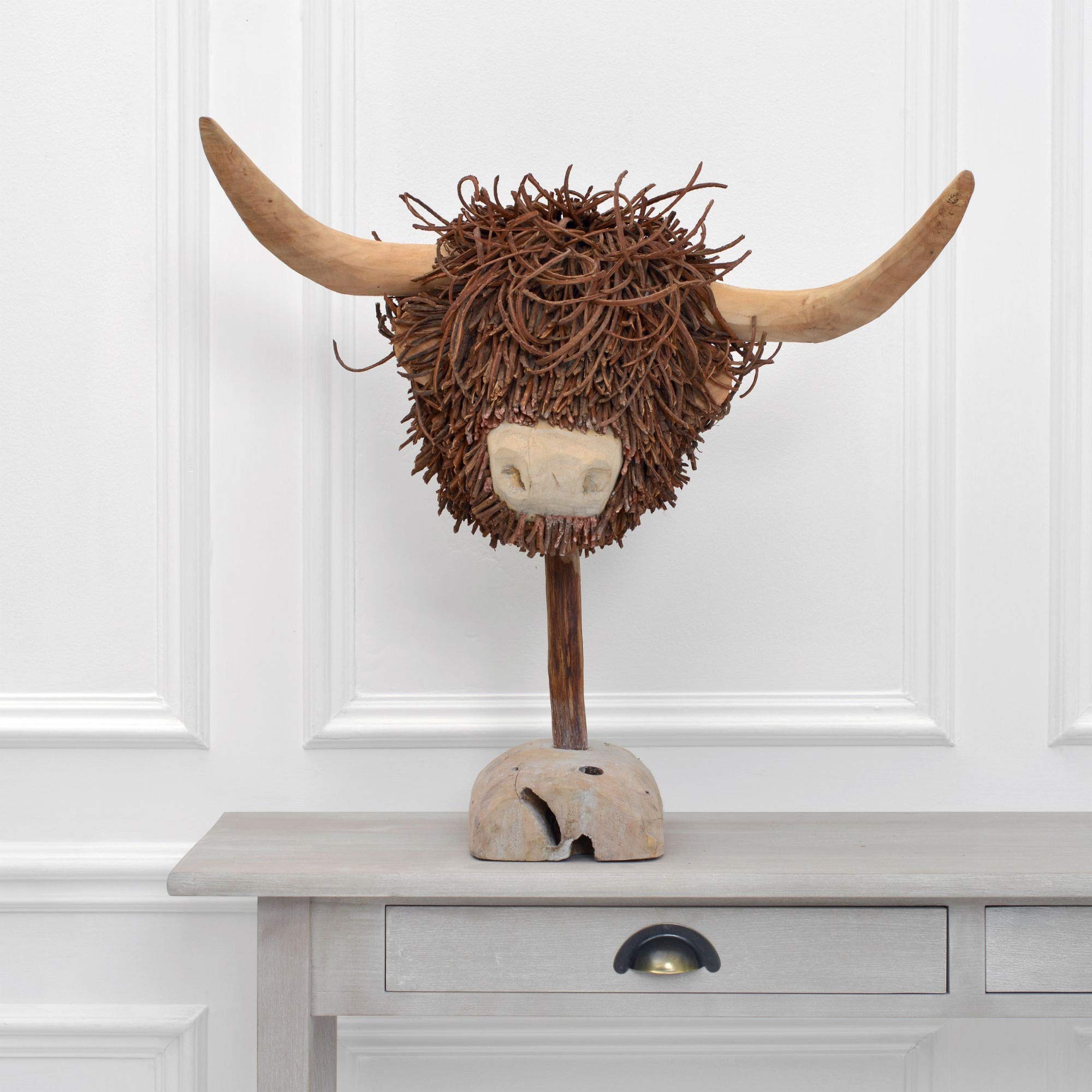Voyage Maison Light Brown Or Natural Rattan Wooden Sculpture Highland Cow Ws150002