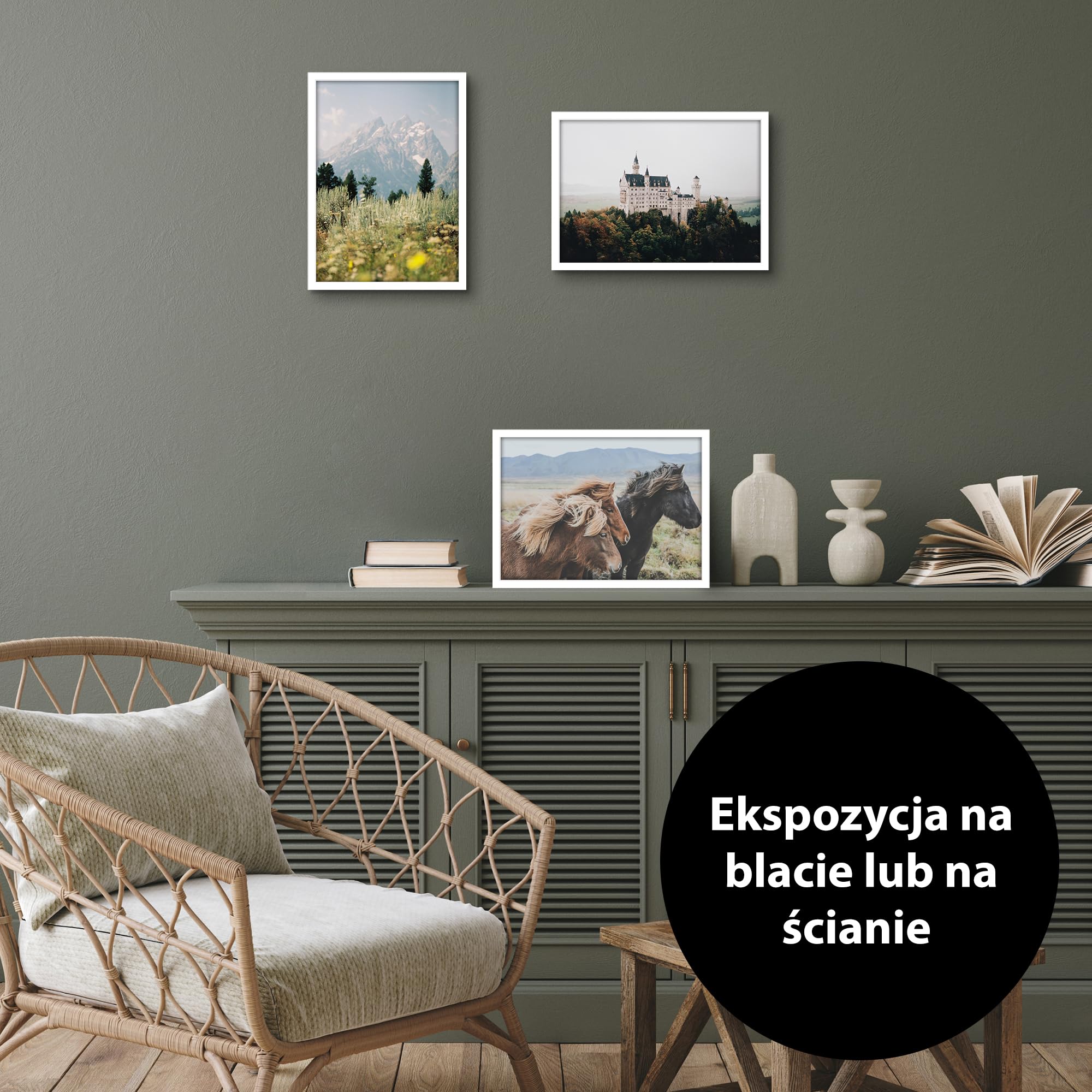 Americanflat białe ramki na zdjęcia A4 – cienkie ramki ze szkłem odpornym na stłuczenie, z elementami do zawieszenia i wbudowaną podpórką do ustawienia pionowo lub poziomo – zestaw 3 sztuk