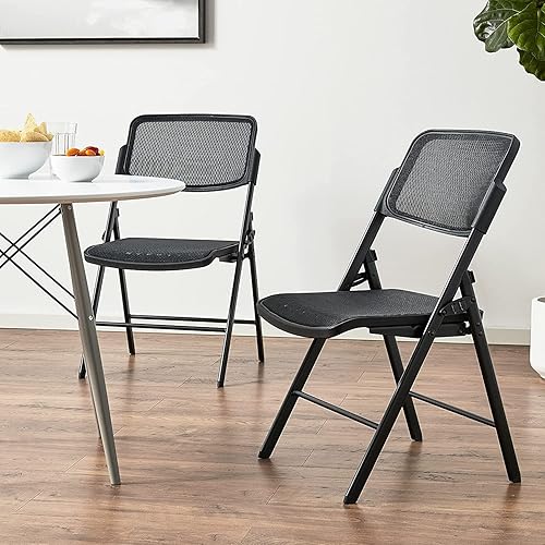 Miniatura 2 de Office Star Silla plegable ProGrid de lujo transpirable para asiento y respaldo de lujo paquete de 2 marco con acabado negro