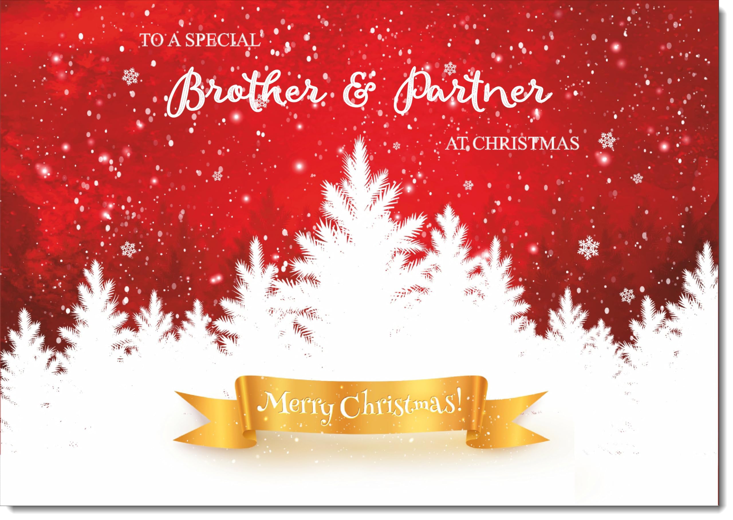 doodlecards Brother and Partner Christmas Card White Forest with Red Sky Large A4 Size Christmas Card for Brother & Partner with Plain Envelope — image 1