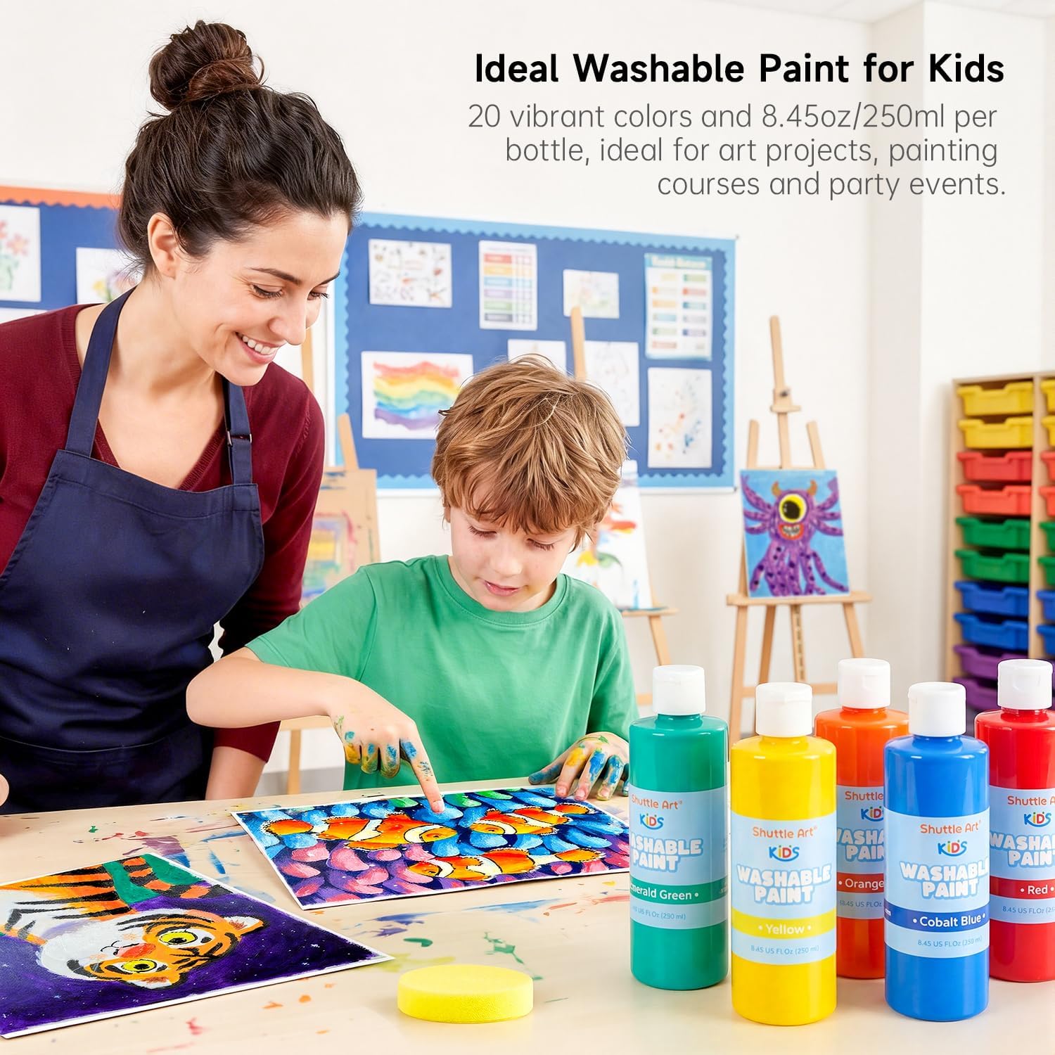 Shuttle Art 20 Farben Abwaschbares Fingerfarben Kinder Ungiftig (je 250ml) | Temperafarbe für Kinder, Fingermalfarbe für Baby Hände & Füße | Handabdruck & Fußabdruck | Papier, Fenster, Basteln