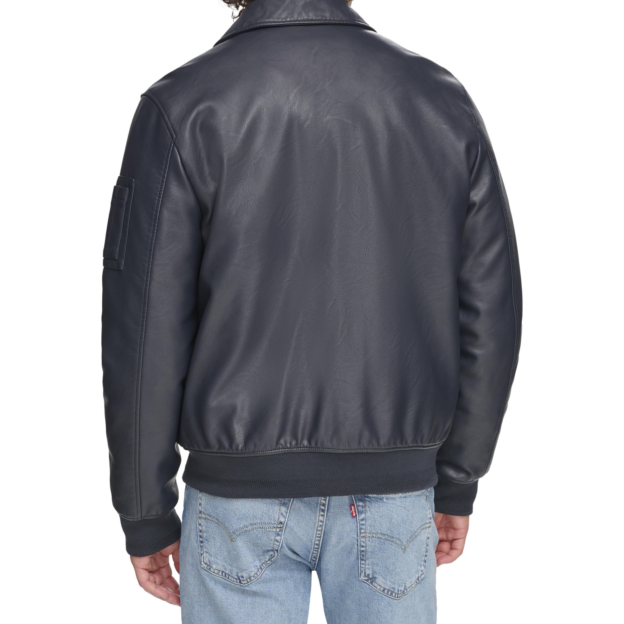 Tommy Hilfiger Herren-Bomberjacke aus Kunstleder, Marineblauer Laydown-Kragen, XXL – Ansicht 4