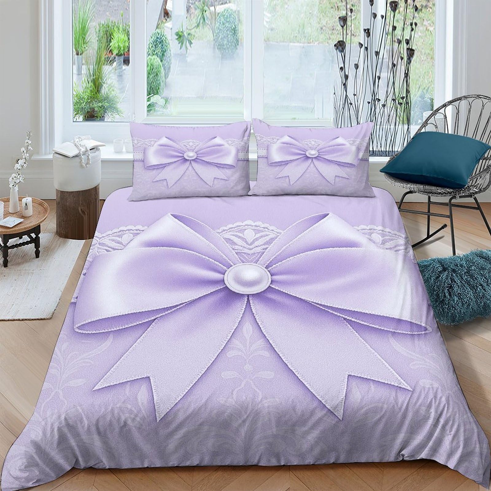Ctjqhvkz Style-3 3D Printed Lavender Bow Fitted Sheet Microfiber Soft Satin Ribbon Bed Cover For Bedroom Dorm Mattress Protection Single（135X200cm）
