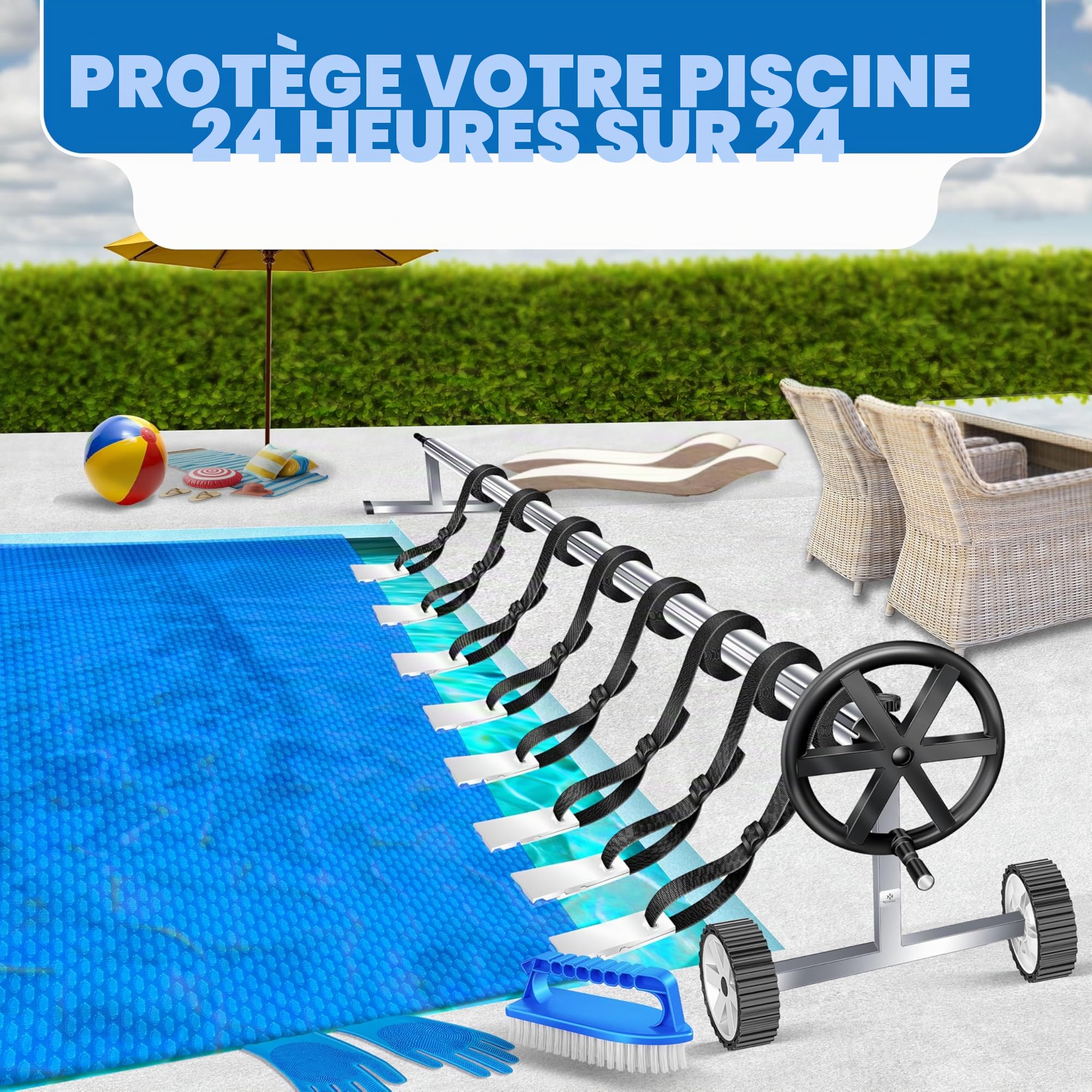 KESSER® Enrouleur de bâche de Piscine Premium | Système d'enroulement 3 m-5,70 m | avec Roues | pour bâche Solaire | Enrouleur Mobile | Sangles fournies, Argent Noir