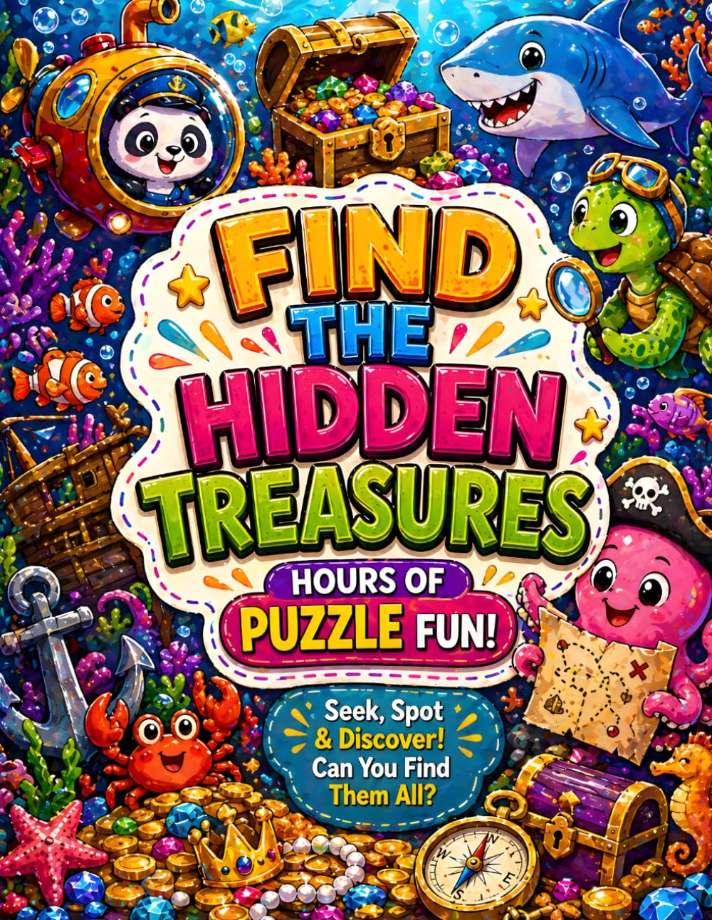 Find the Hidden Treasures: Ultimate Seek and Find Puzzle Book for All Ages: Seek, Spot & Discover! A Fun Hidden Objects Adventure with Brain Games, ... Relaxing Challenges for Kids, Teens & Adults