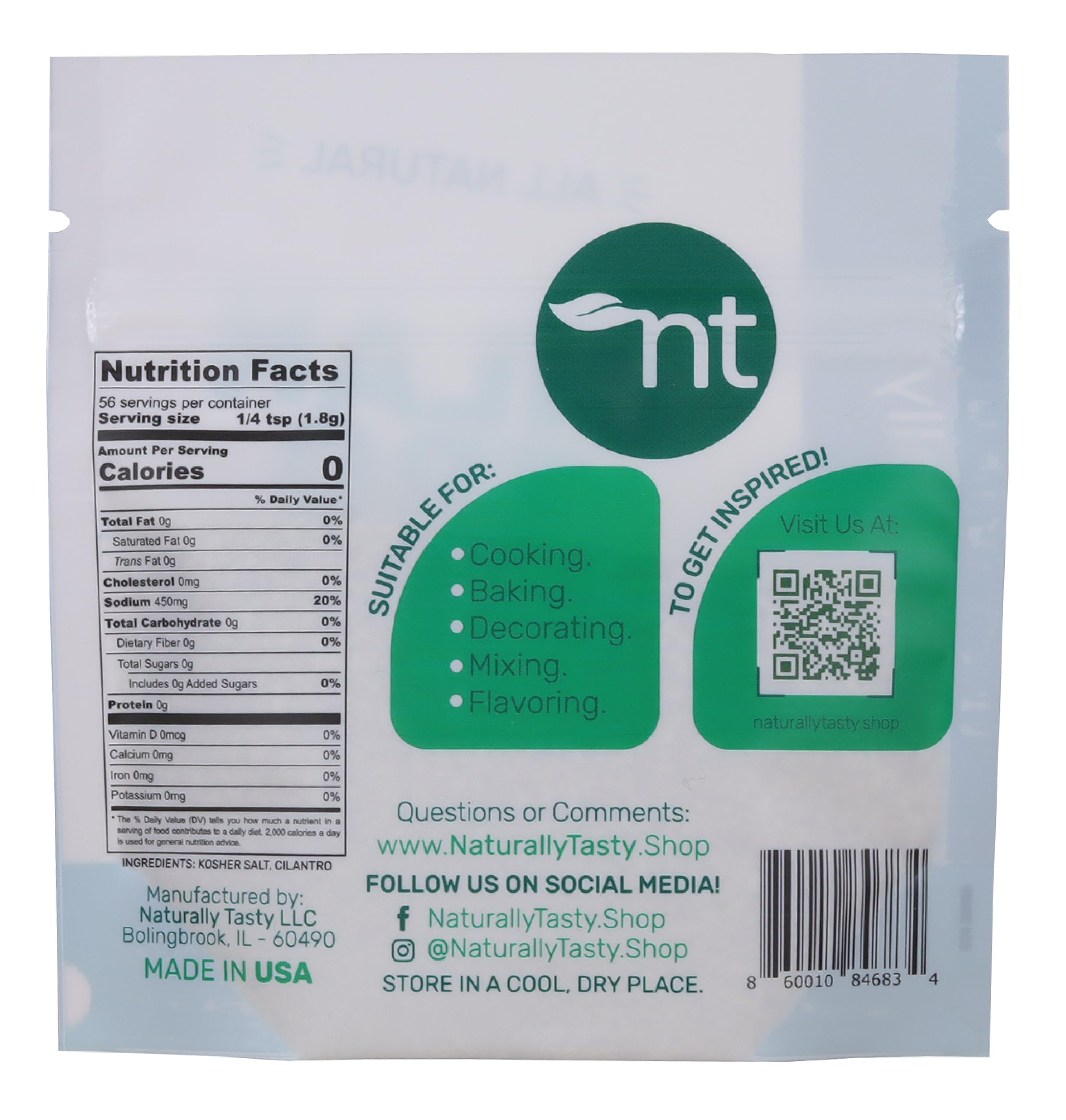 Cilantro Salt | cocktail Salt| Gourmet kosher Salt | Natural flavored Salt | Real Fruit Flavored Salt | Naturally Tasty