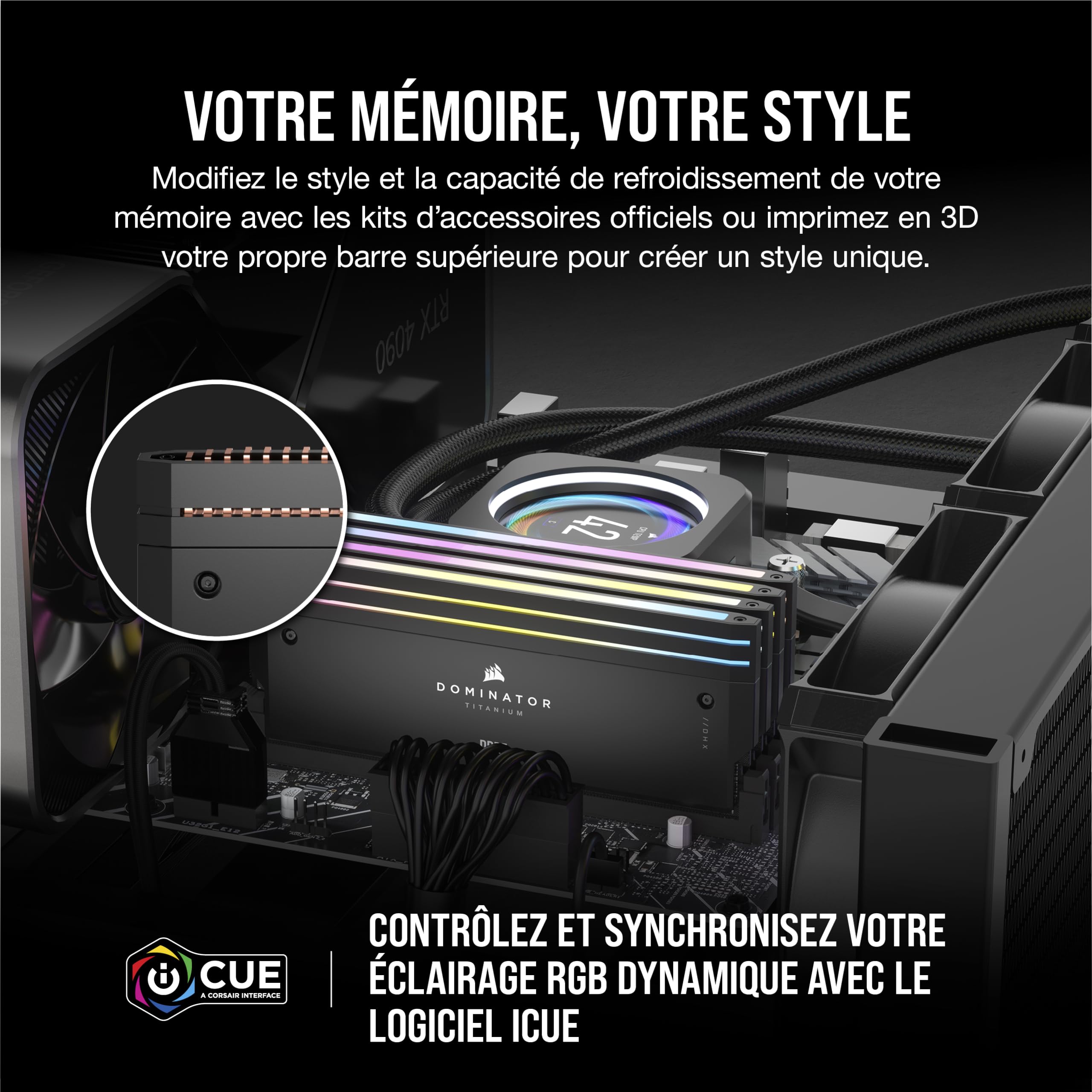 CORSAIR Dominator Titanium RGB DDR5 RAM 64Go (2x32Go) DDR5 Jusqu'à 6400MHz CL32 Intel XMP 3.0 Mémoire pour Ordinateur de Bureau - Noir (CMP64GX5M2B6400C32)