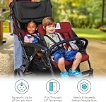 Gaggle by Foundations Odyssey 4 Seat Quad Stroller | 4-Seat Stroller for Daycare | Oversized Canopy and Bench Seats | 5-Point Harness | Foot Brake | All Terrain Tubeless Wheels | Red/Black