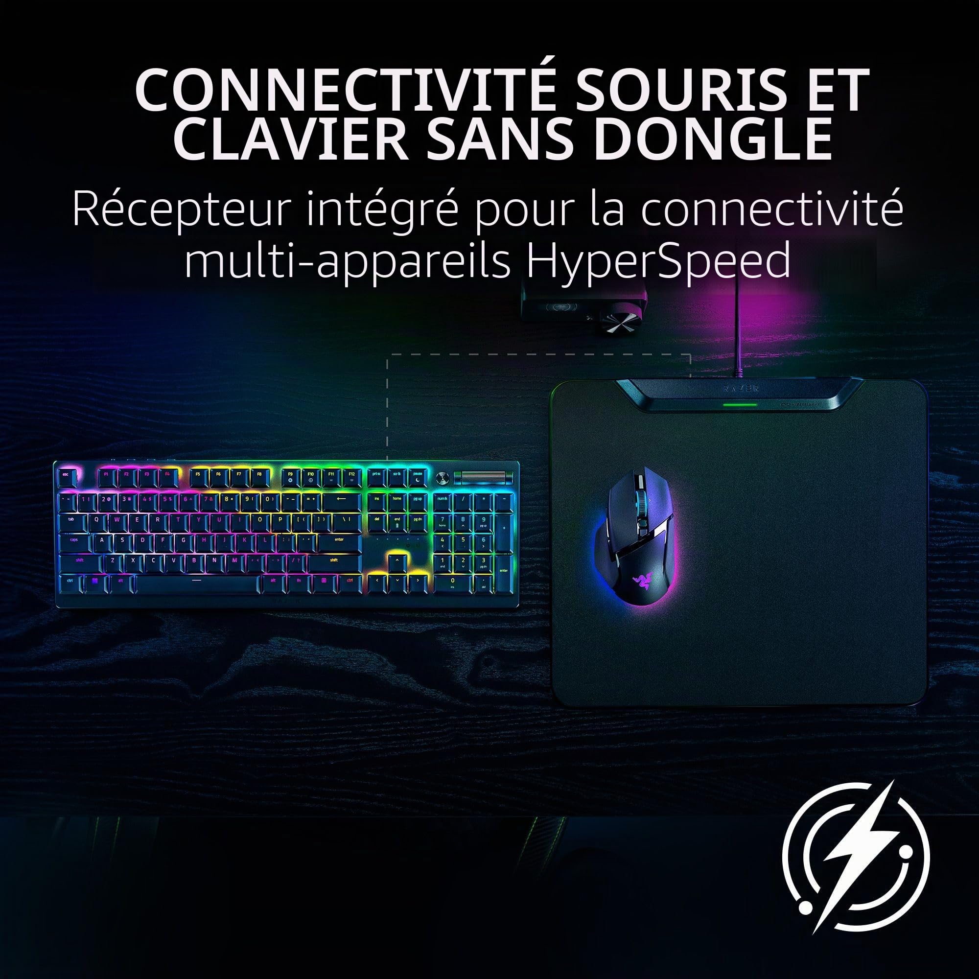 Razer HyperFlux V2 Tapis de souris de jeu sans fil avec palette, surface dure