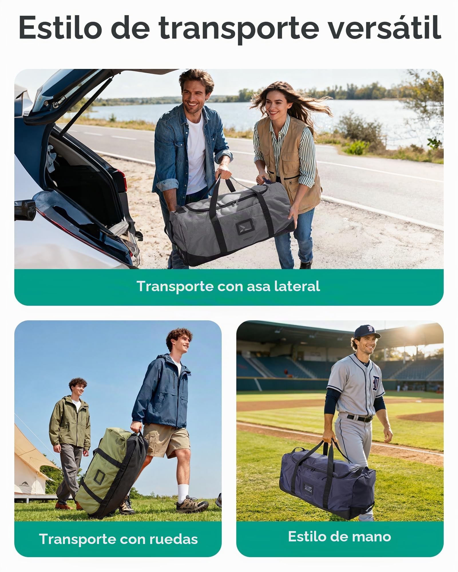 BAGSMART Bolsa de viaje plegable con ruedas, 80 L, ligera, bolsa de deporte con 3 ruedas, bolsa de viaje grande para hombre y mujer, se puede enrollar y almacenar, Negro
