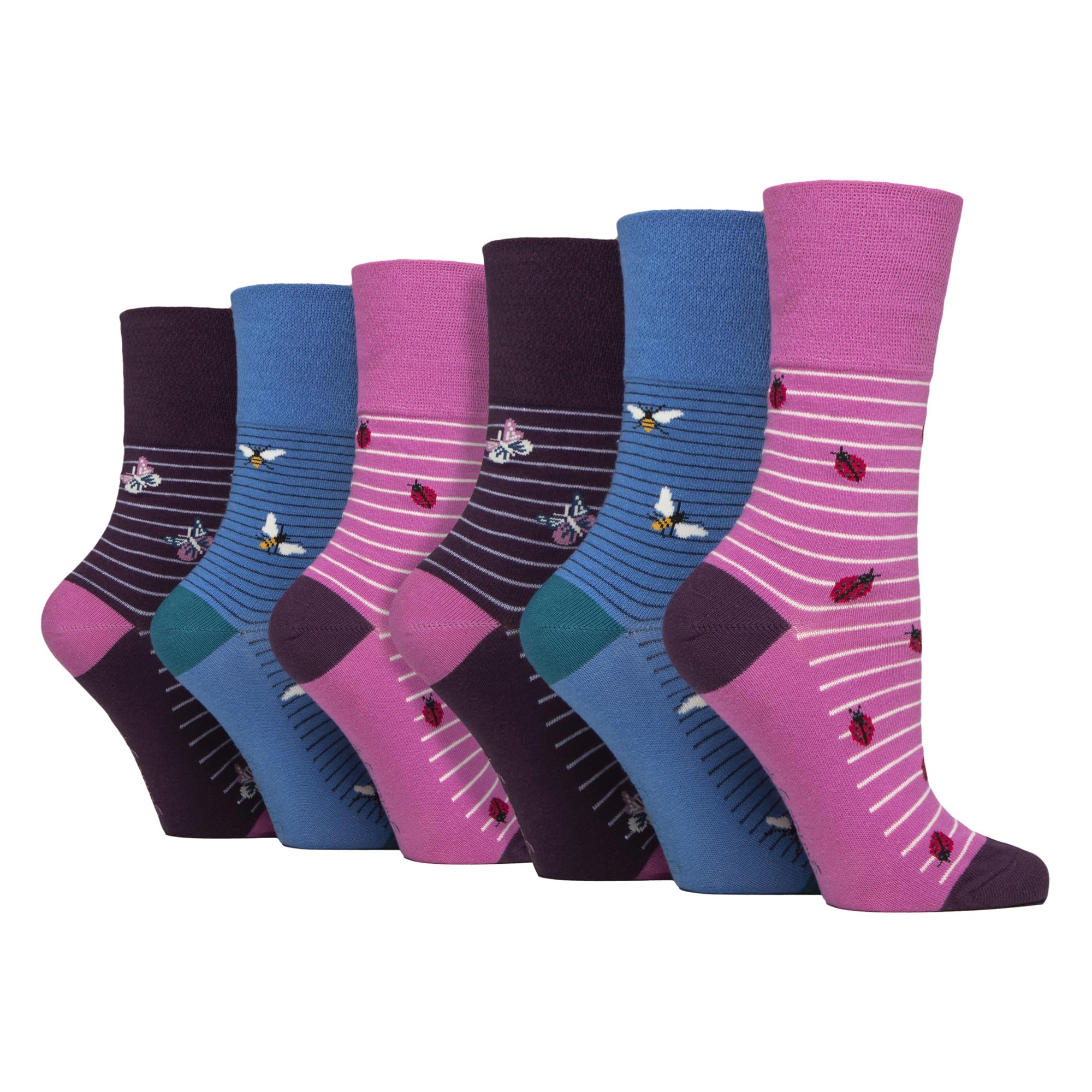 Sock Shop Gentle Grip Women's Beautiful Bugs - Animal Novelty Socks – 6 Pack | Non-Elastic Cotton Socks With Cute Dog, Cat & Wildlife Designs (4-8, )