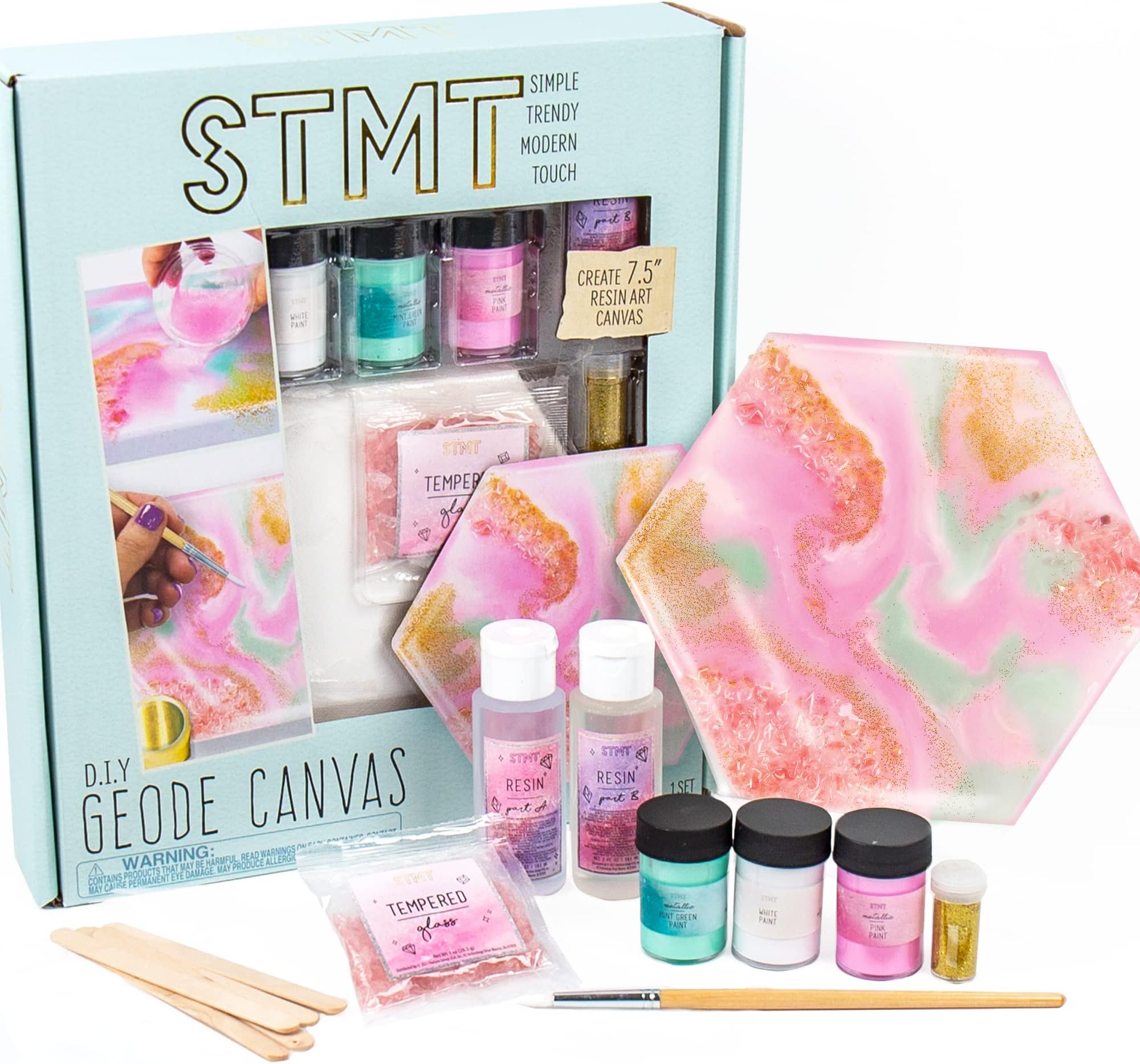 STMTD.I.Y. Geode Canvas Set, Contemporary Resin Activity Kit, Design Your Own Geometric Wall Art Decor, Unique Pour Paint Kit, Perfect DIY Home Decor Kit, Great Housewarming Gift, Multi, One Size