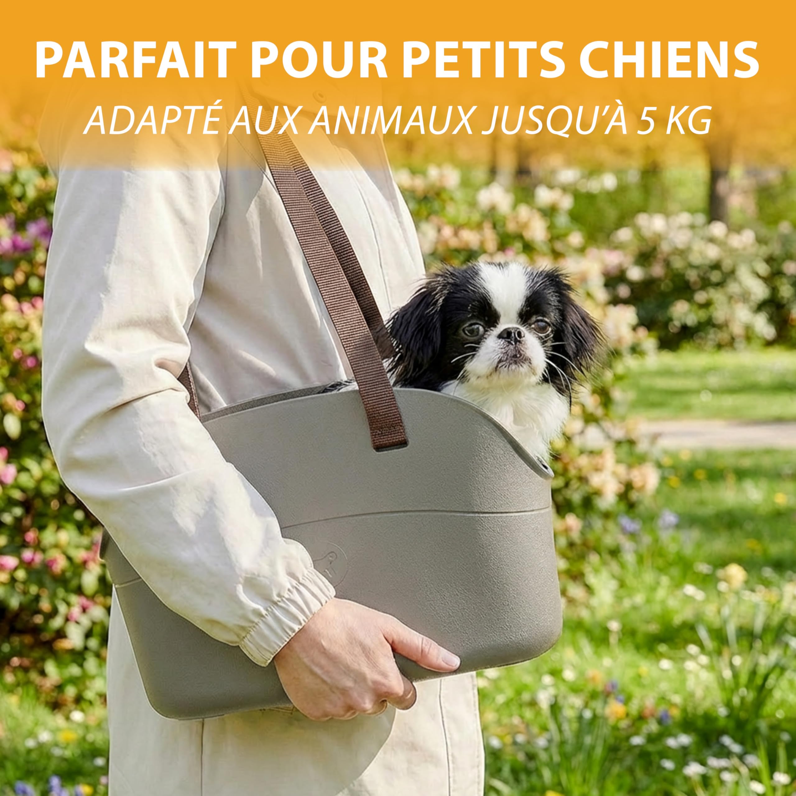 Ferplast Sac pour chiens WITH-ME SMALL, en caoutchouc EVA, poignées réglables, ceinture de sécurité incluse, 14 x 35 x h 22 cm Taupe