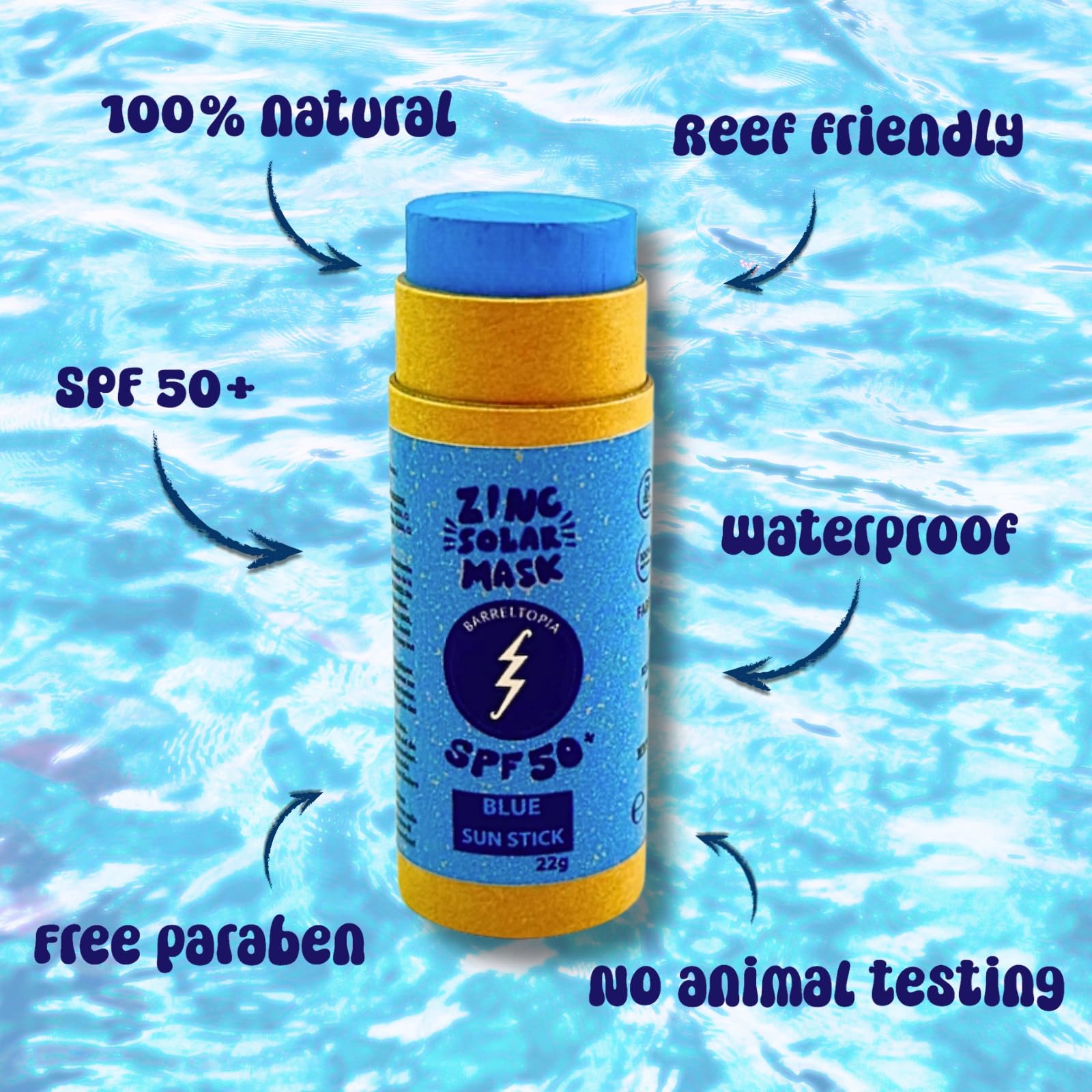 Barreltopia Surf Stick Solaire Visage 50+ Zinc Crème Couleurs - Protection Solaire Visage SPF 50 - Sunscreen Waterproof Éco Naturel