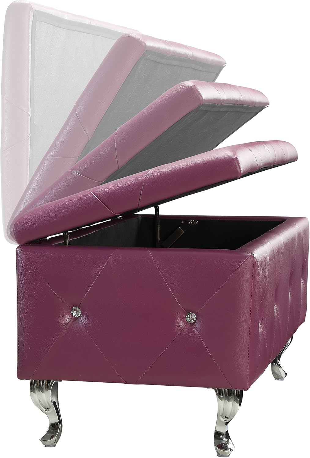 AC Pacific Ultra Modern Leather Bonded Upholstered Storage Bench With Tufting and Crystal Leg Finish, Purple : Home & Kitchen