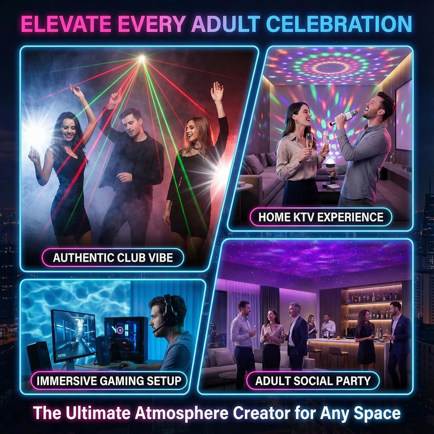 Disco Ball Light Party Lights Strobe Lamp LED Projector Sound Activated for Parties, DJ Stage Dance Floor Birthday Wedding Karaoke Bar