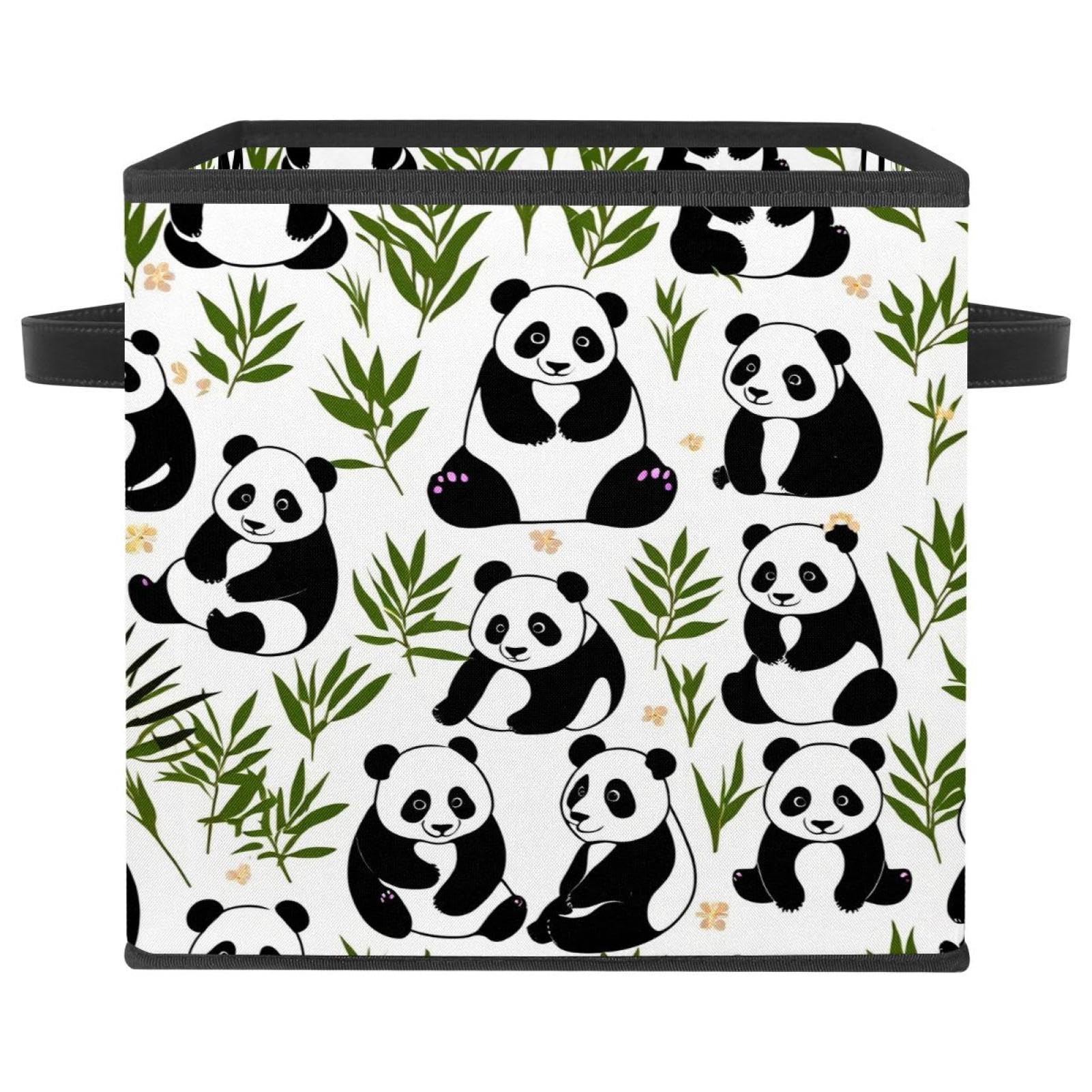 Boîte de rangement pliable panda avec poignées en cuir robustes