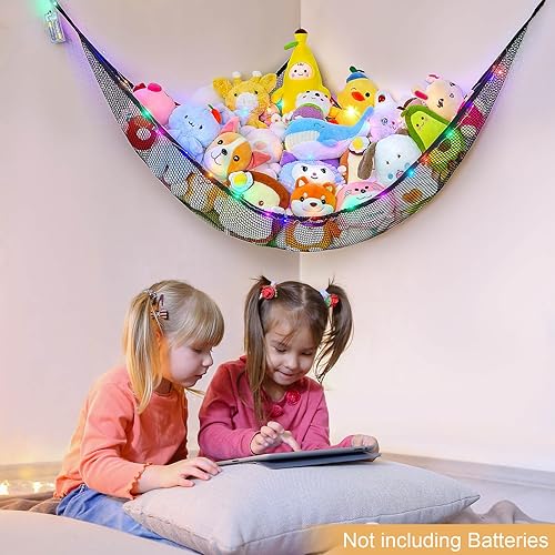 Miniatura 2 de BeBeJoJo Almacenamiento de animales de peluche con luz LED, decoración de habitación, hamaca, esquina para niños, organizador de almacenamiento de