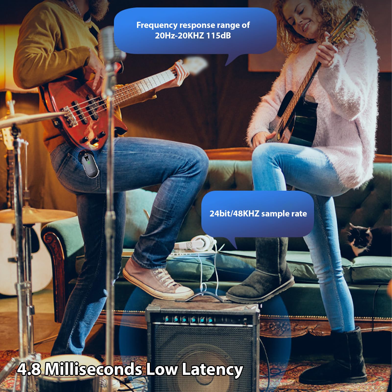 Bezprzewodowy System Gitarowy 5,8G, Nadajnik i Odbiornik o Niskim Opóźnieniu 5 Ms, Obracana o 270° Funkcja Plug Play dla Skrzypiec Gitarowo-basowych