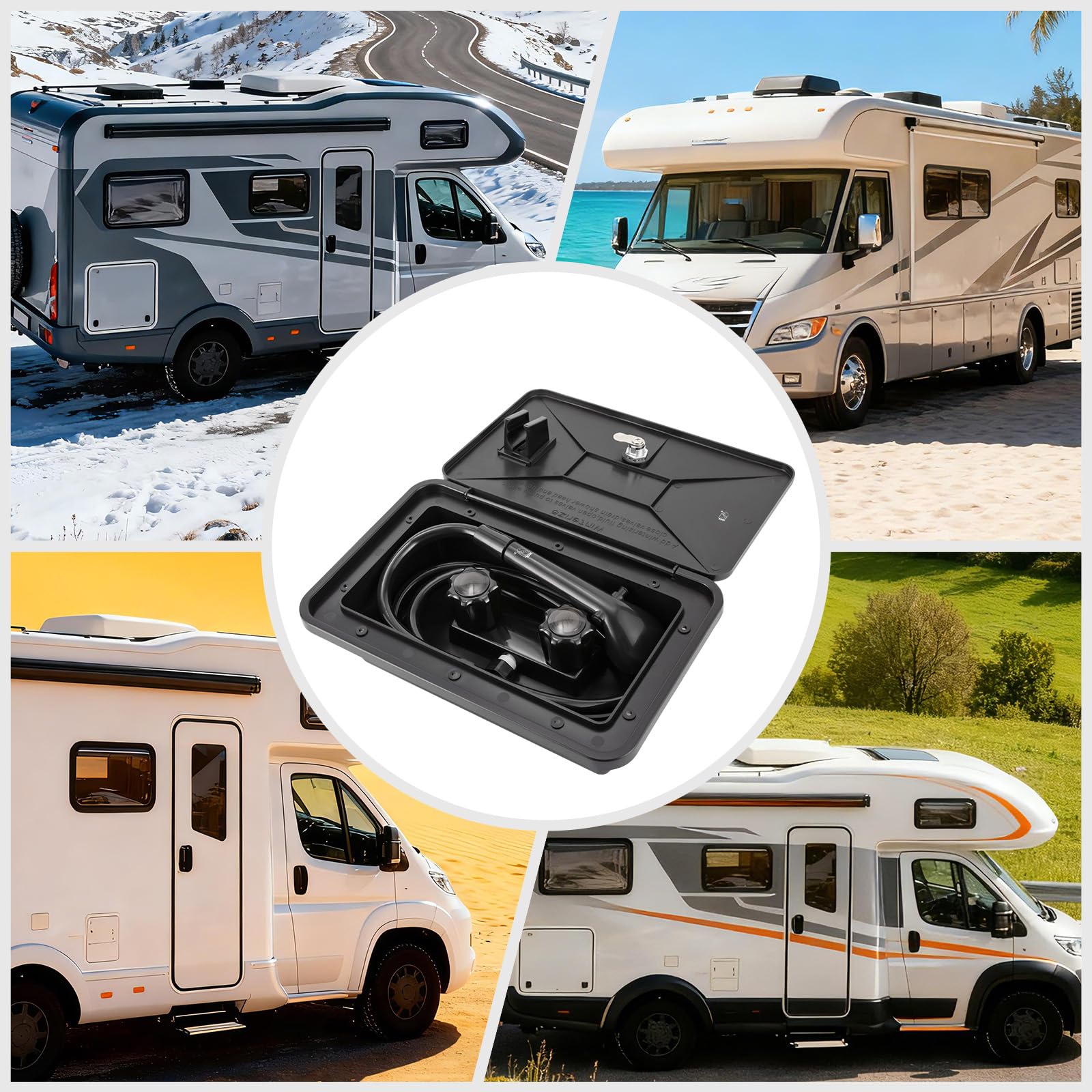 Schwarze Outdoor Duschbox Set Für Wohnmobile & Camper, Mobile Außendusche Mit Verschluss-Wasserhahn, Flexibler Schlauch & Handbrause Für Camping, Reisemobil Und Gartengebrauch