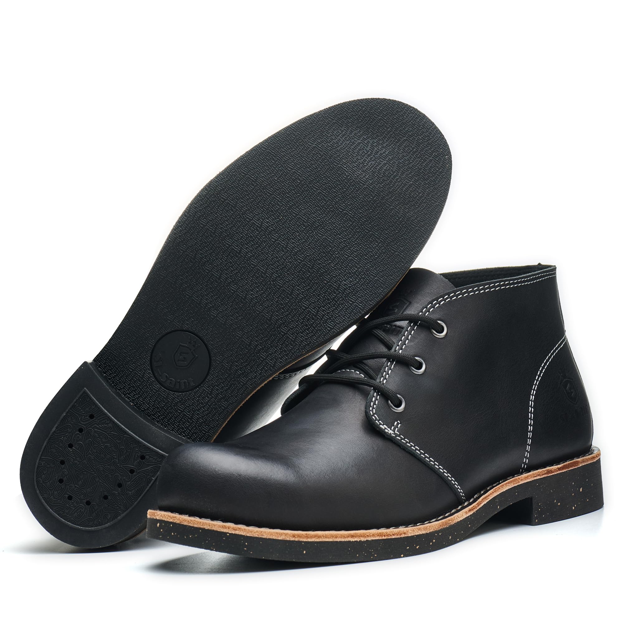 SL-Saint Stivali Chukka Classici Fatti a Mano Da Uomo Moda Vera Pelle di Vacchetta Scarpe Comode 5'' Allacciate