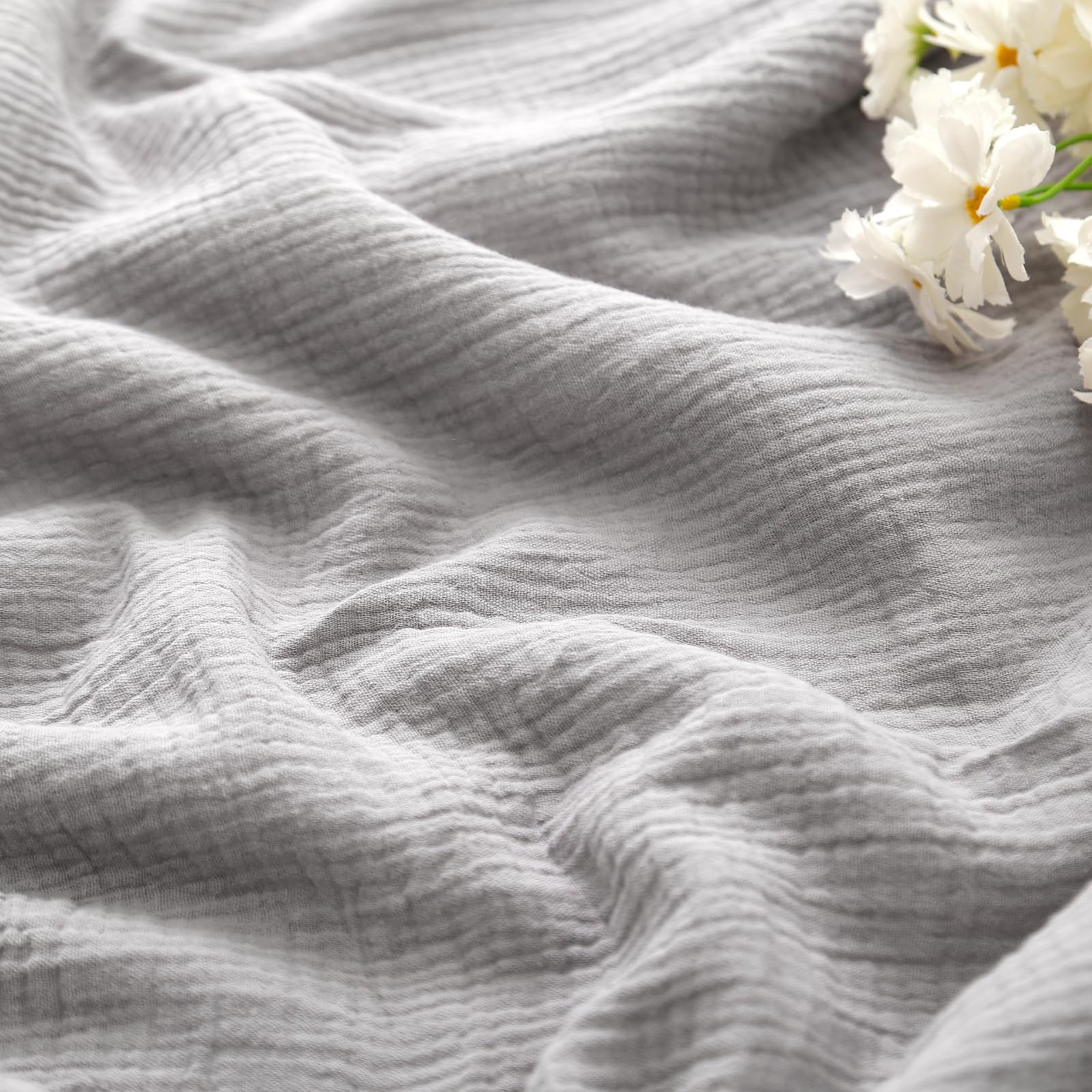 Coperta in mussola di cotone con flanella per letto, coperta in mussola super morbida con accogliente flanella per adulti, 140 x 183 cm, grigia.