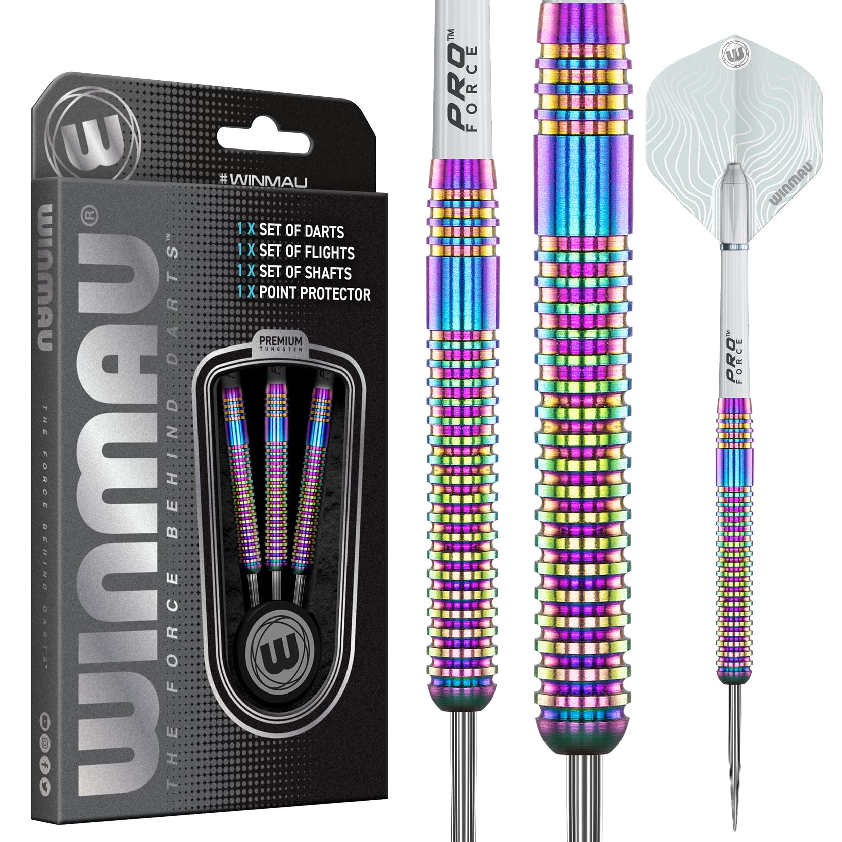 WINMAU Solaris Pro Specialist Jeu de fléchettes avec ailettes et tiges en Acier tungstène
