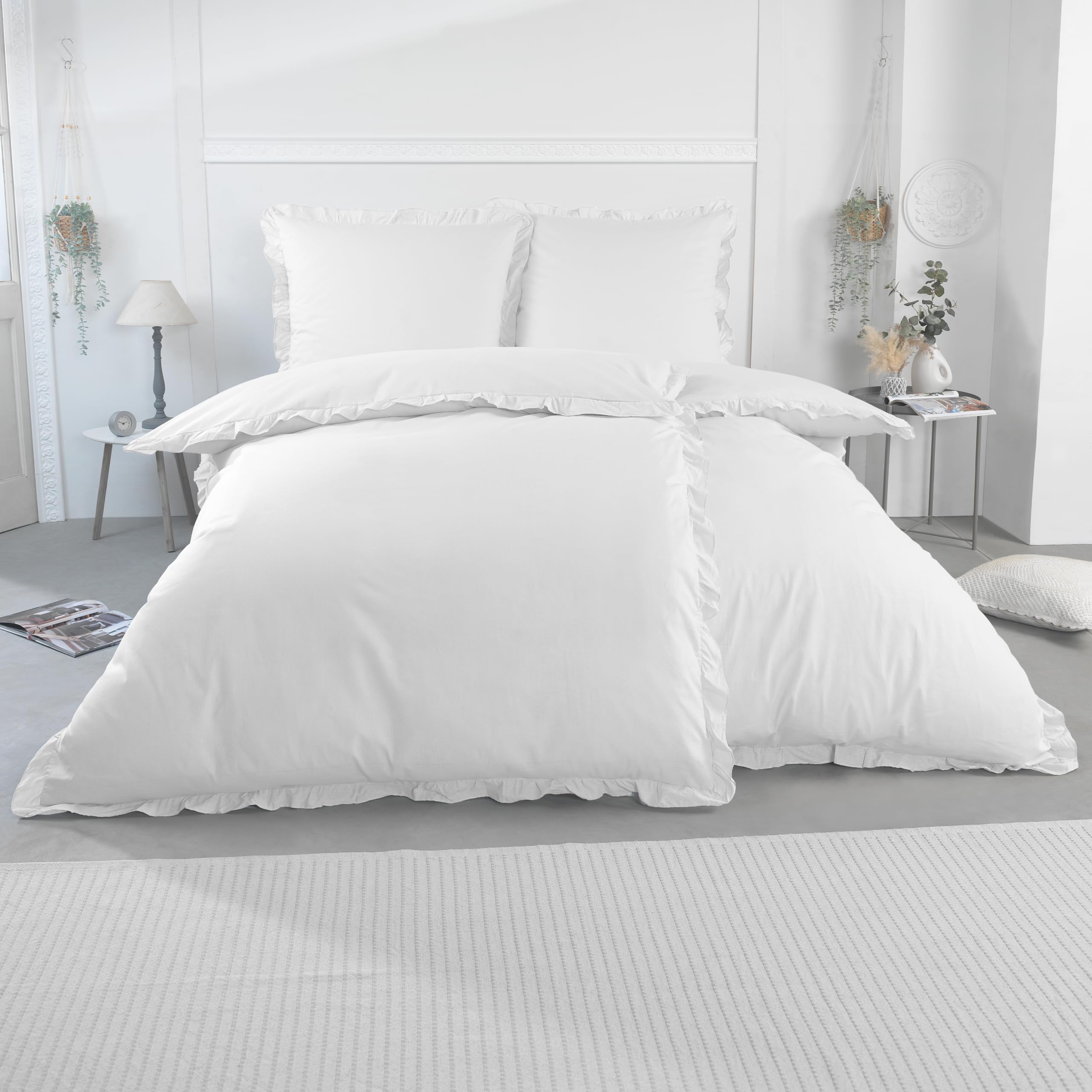 Rüschen Bettwäsche Set, 4-TLG., 135x200, Weiss