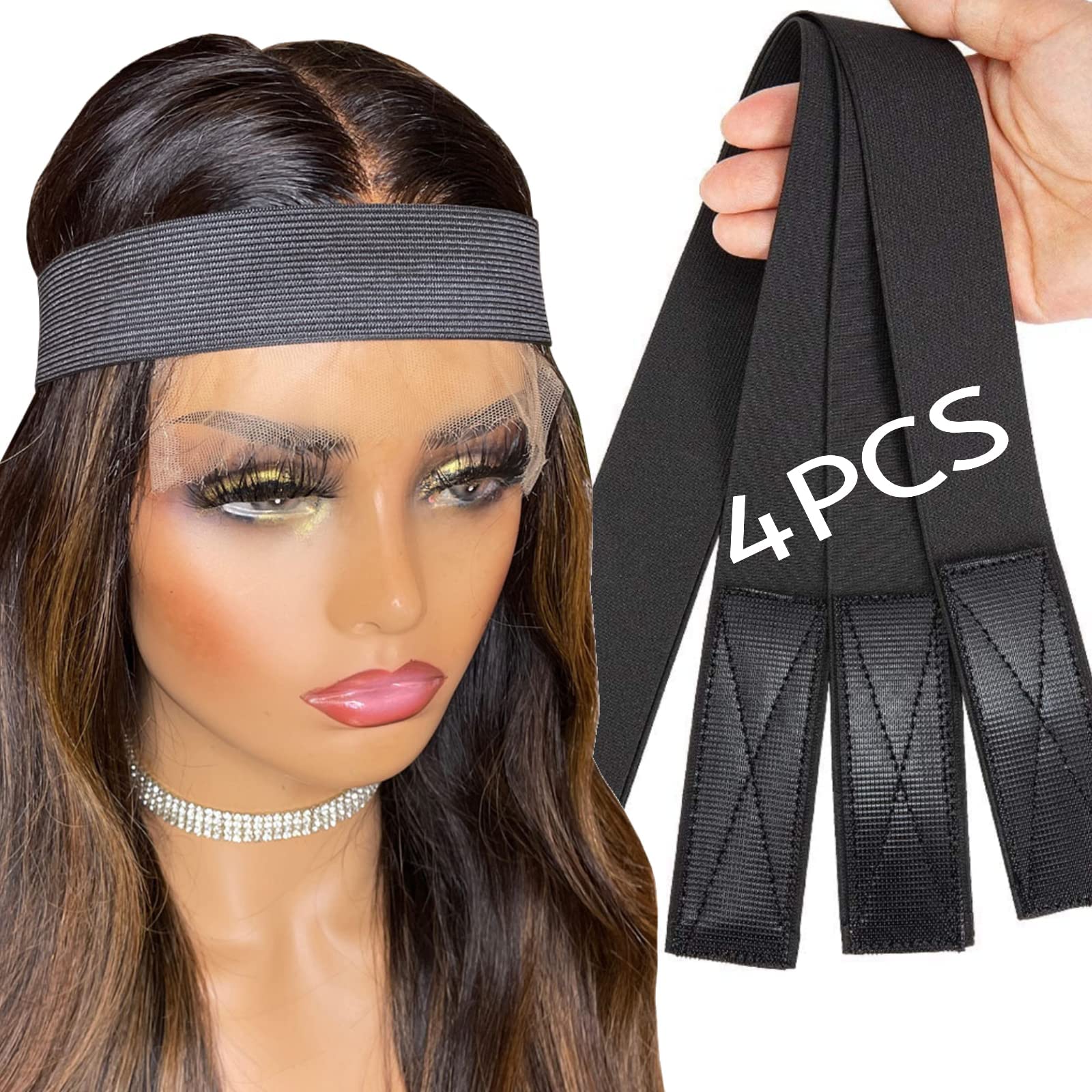 KASTWAVE 4 PCS Lace Melting Band for Lace Wigs,Edge Headband Adjustable Elastic Band,Adjustable Edge Laying Scarf with Velcr for Women Lace Melting Frontal