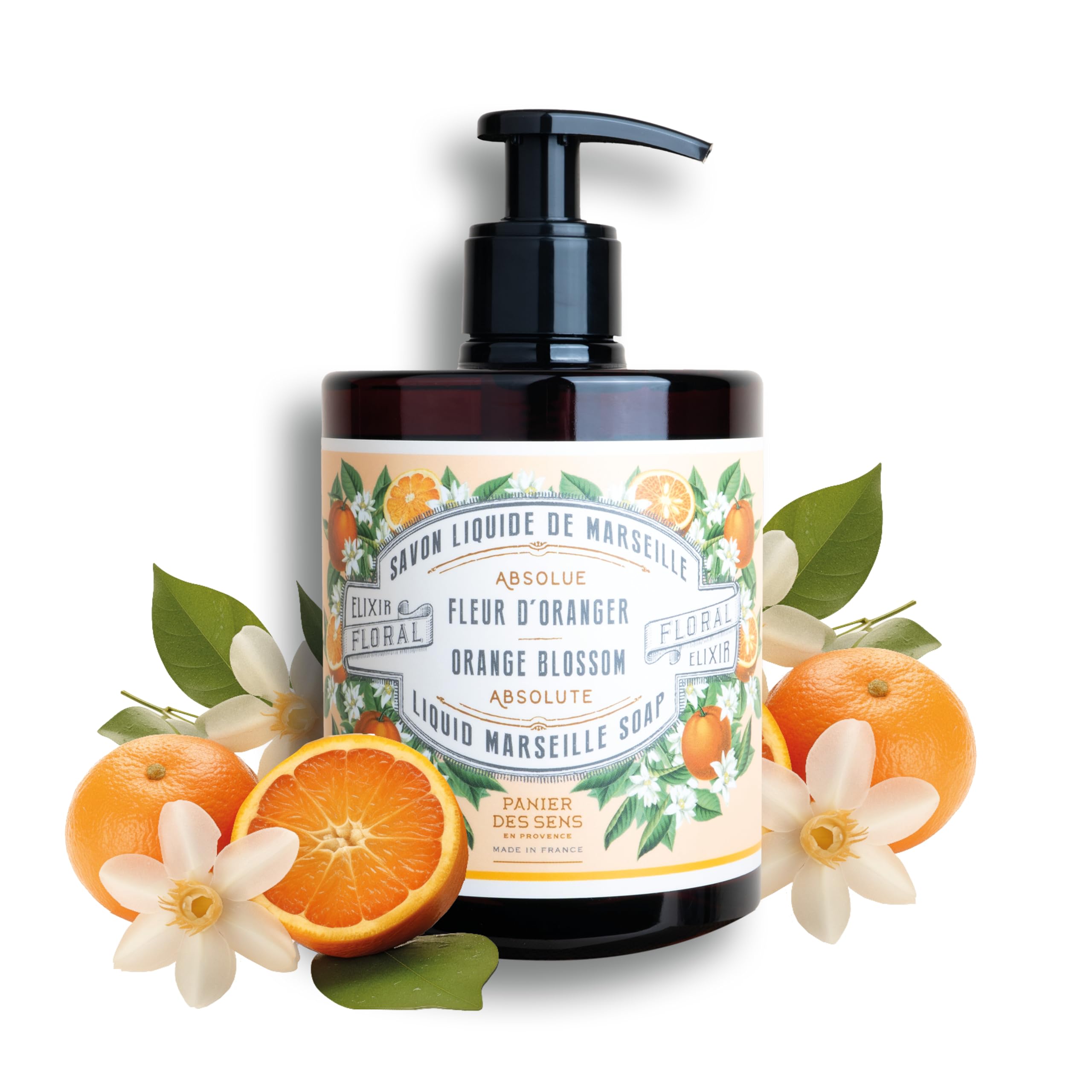 Panier des Sens – Savon de Marseille Flüssigseife Orangenblüte 500 ml – Feuchtigkeitsspendende Handseife flüssig mit Olivenöl – Sanft zur Haut – 96% natürliche Inhaltsstoffe – Nachfüllbare Verpackung