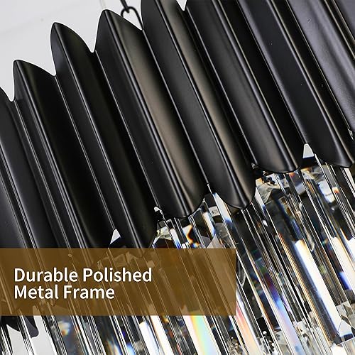 Miniatura 5 de WABON Candelabro de cristal moderno negro, lámpara redonda contemporánea de 22.8 pulgadas, lámpara colgante de cristal de 8 luces para sala de