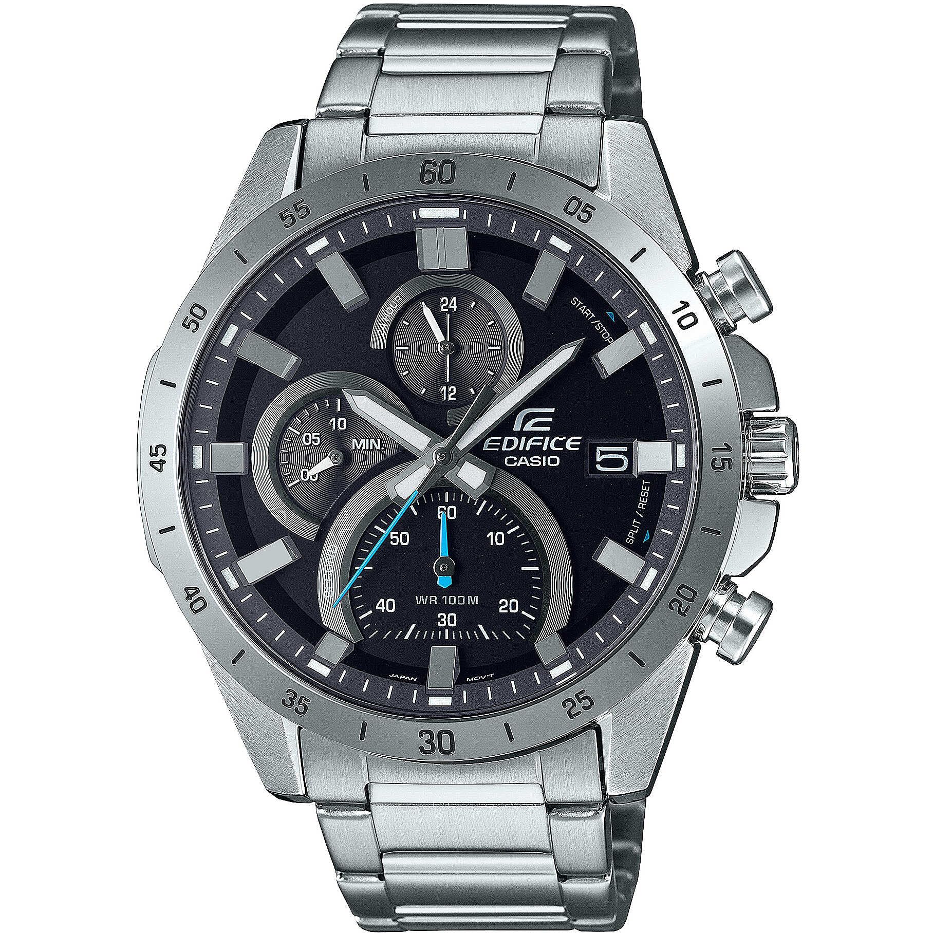 CasioEFR-571D-1AVUEF Chronograph Stainless Steel Quartz Watch for Men, Black/Silver