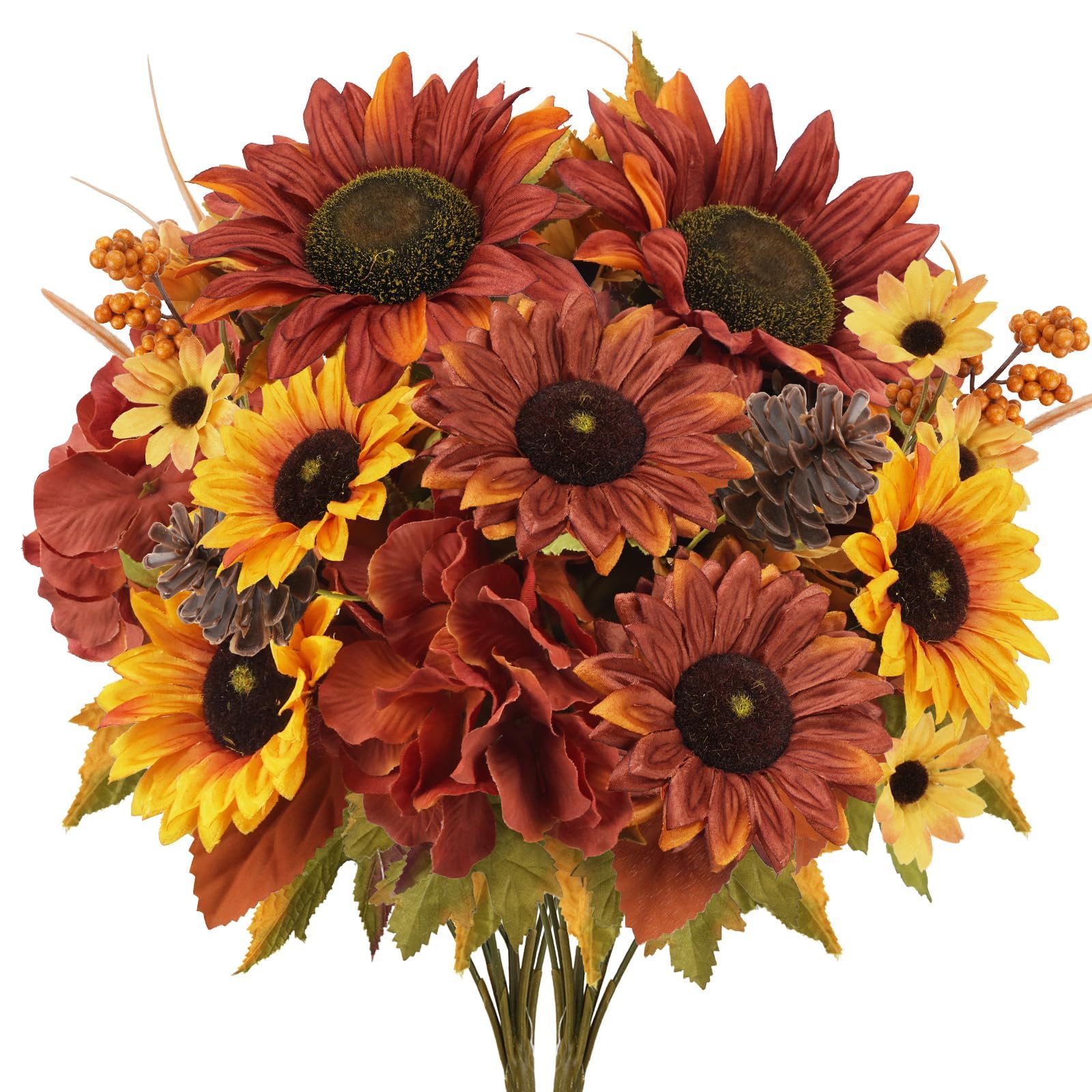 2 fasci di fiori autunnali in seta bouquet con girasoli fiori artificiali ortensie artificiali autunnali composizione floreale arancione finto fiore per casa festa autunno Ringraziamento vaso tomba