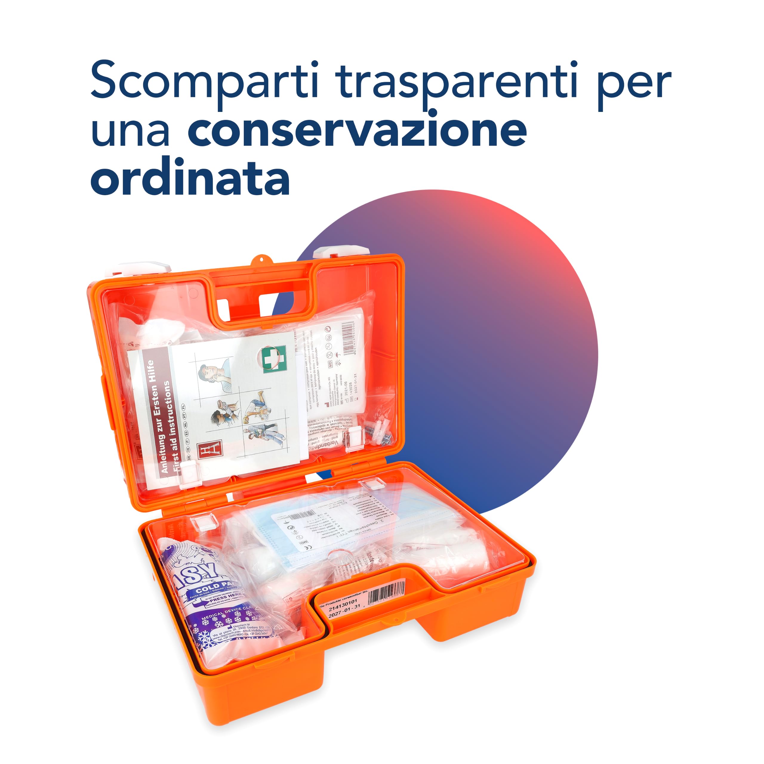 First Aid Only Cassetta Pronto Soccorso First Aid Only Con Maniglia, Din 13157, Inclusi Vetri Divisori, Supporto Per Parete, Viti E Tasselli, Arancione - 2130 Gr