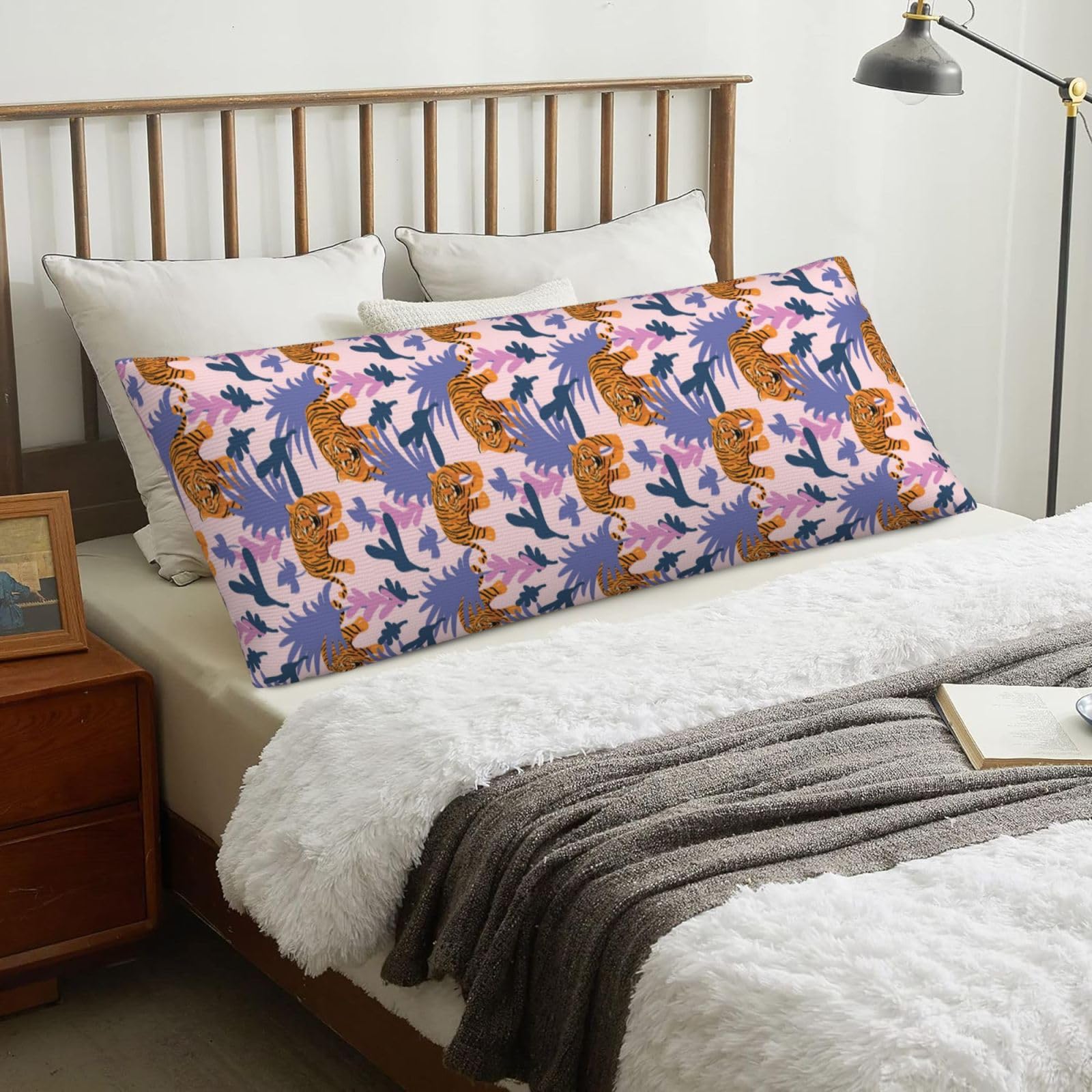 Tigers In The Jungle, Body Pillow Cover with Zipper,Long Body Pillowcase 20 x 60 in