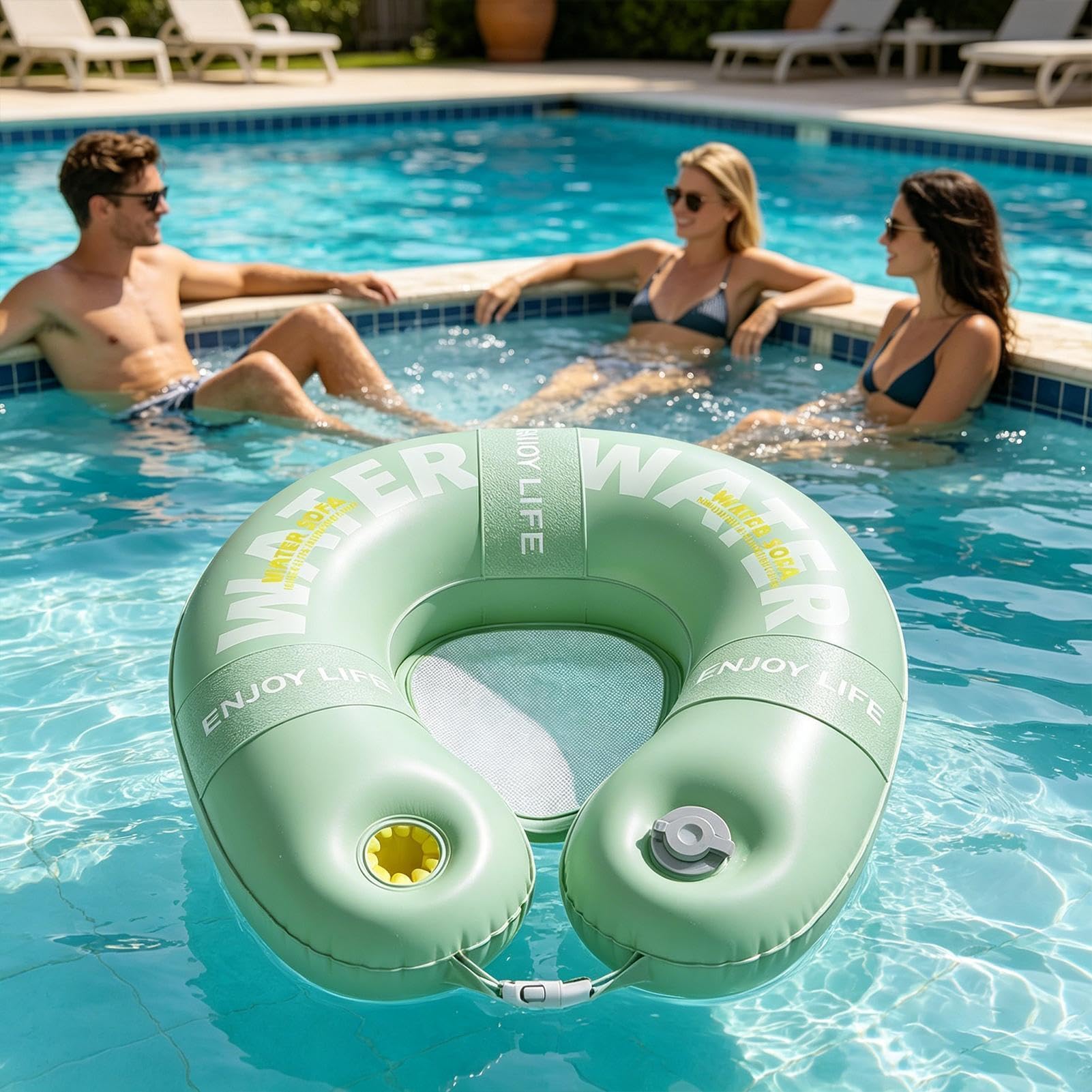 Thickened Inflatable Pool Floats for Adults, 4-in-1 Heavy Duty Water Hammock Sofa, Premium PVC Floating Chair Lounger Bed, Portable Lilo Inflatables for Sea Beach River Summer Lake