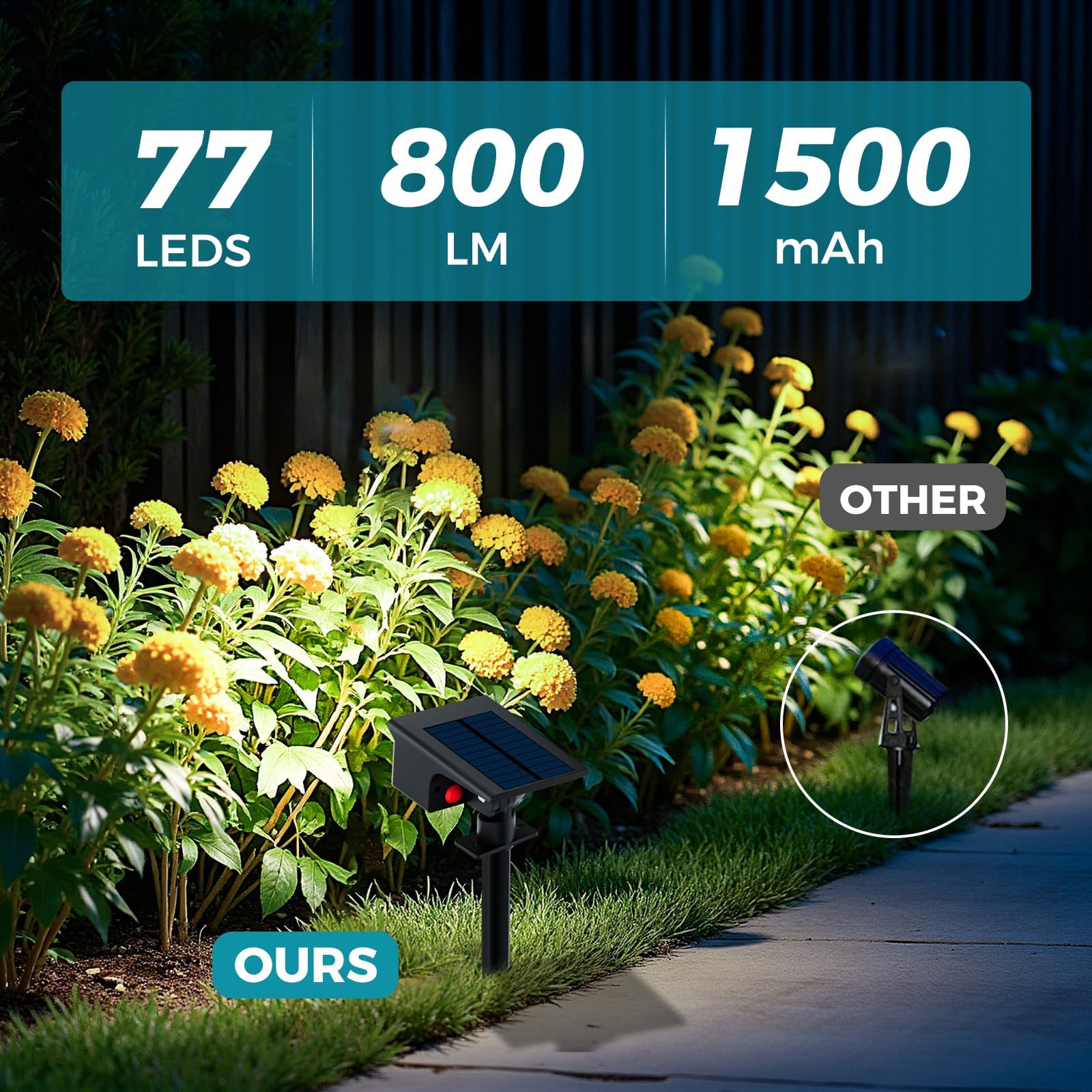 kolpop [10 Stück/ 77 LEDs Gartenleuchten für Außen Garten, 6000K Kaltweiß Solar Strahler, IP65 Wasserdicht, 3 Modi, 800LM Solarleuchten, Dusk to Dawn Solarlampen für Hof Bäume Weg Outdoor Pflanzen