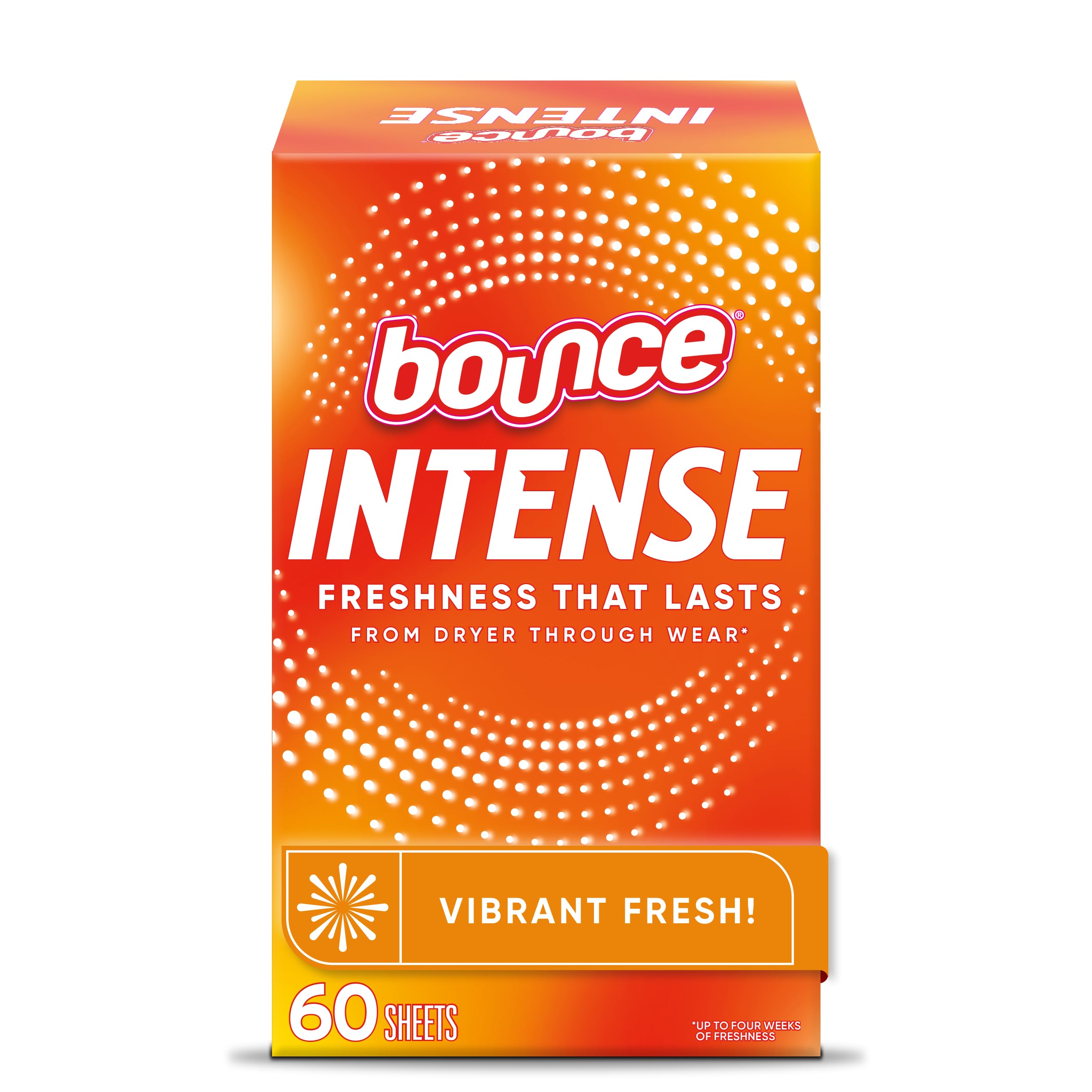 Bounce Intense Dryer Sheets Vibrant Fresh 60 Count Scent Boosting Dryer Sheet