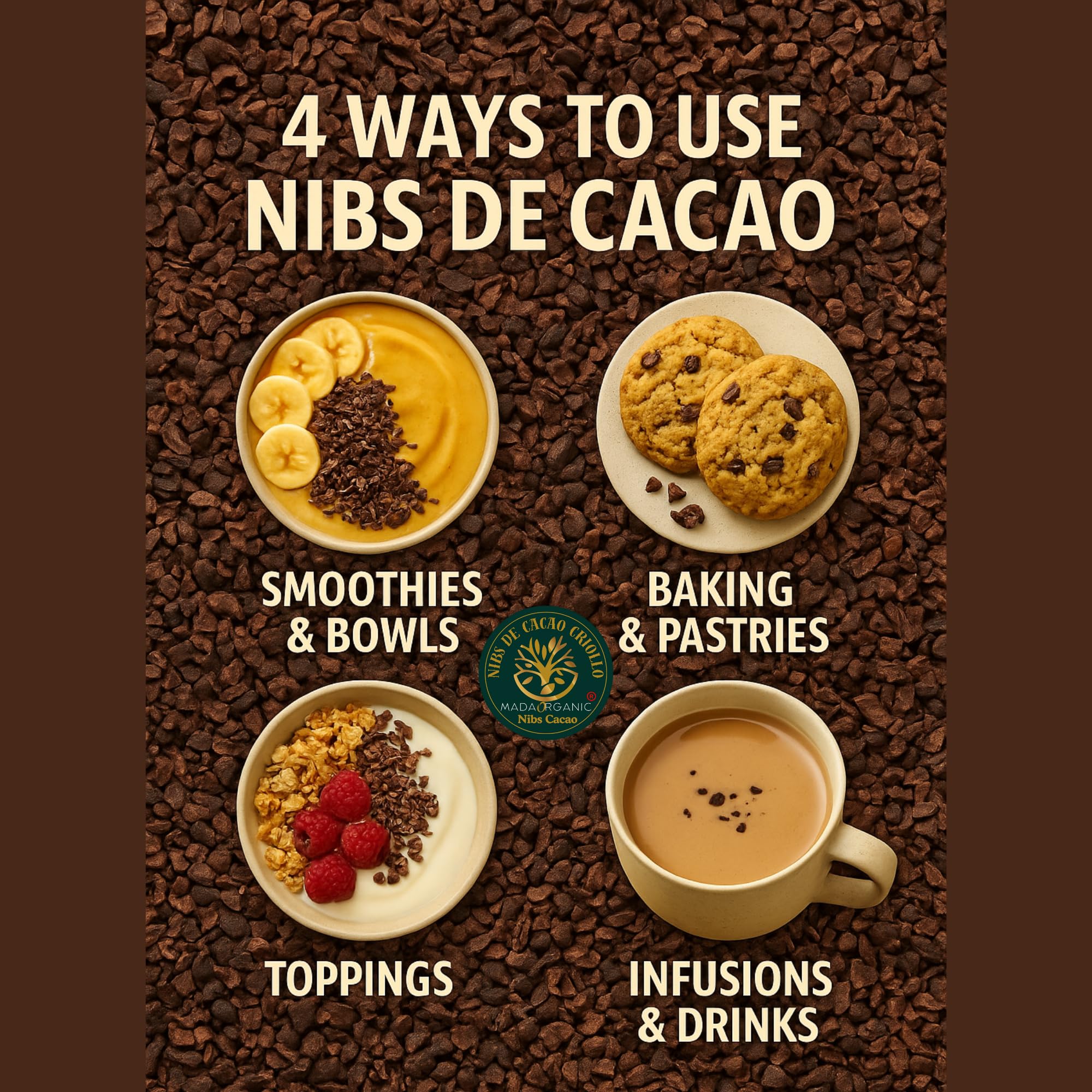 1 Kg - Raw Cacao Nibs Criollo – Grué de Cacao 100% Pur - Riche en Fer & Magnésium – Superfood de Madagascar – Direct de notre Coopérative Solidaire