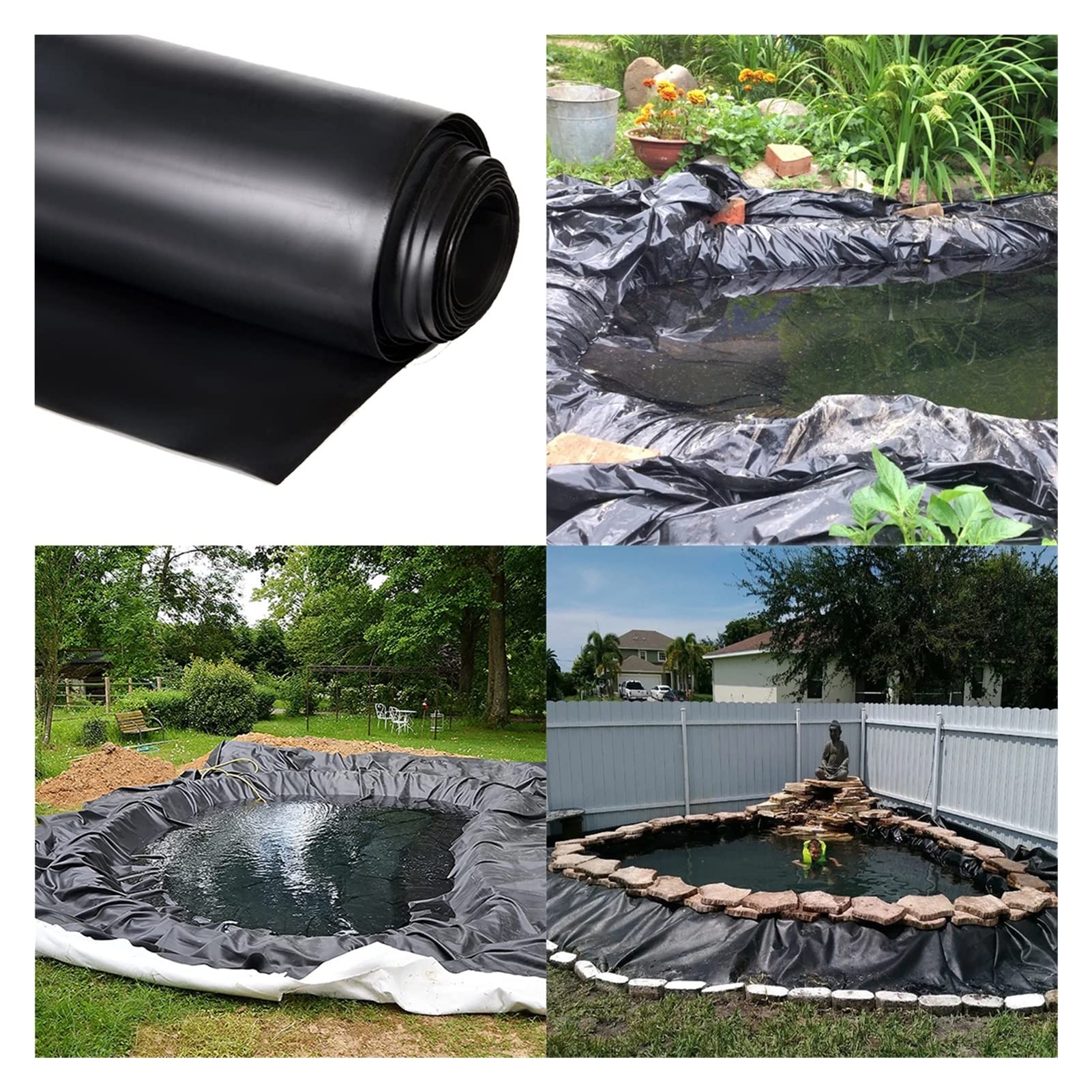 Teichfolie Abdeckfolie Rolle für Koi Teiche, Bäche, Springbrunnen, Wasserfälle, Wassergärten Teichfolie 1mm (Color : Black, Size : 1x5m)