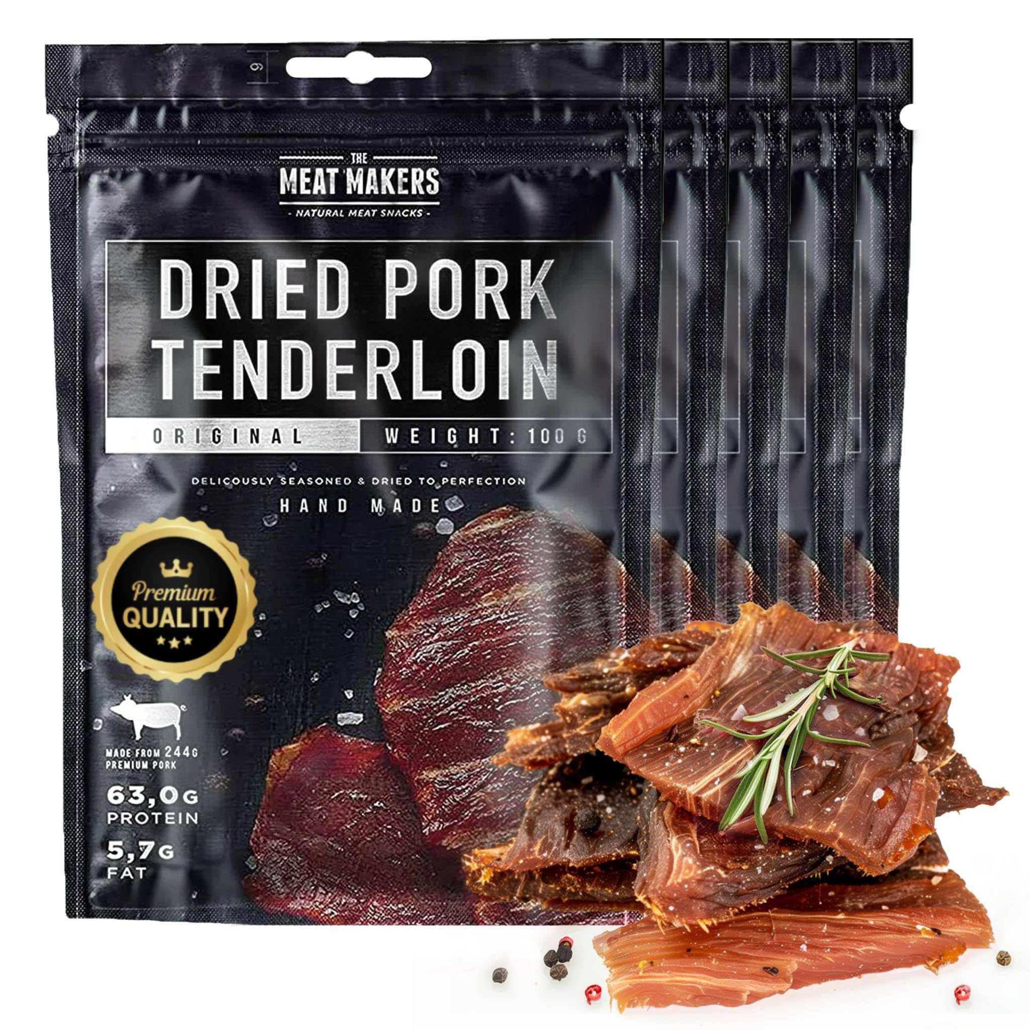THE MEAT MAKERS - Dried Pork Tenderloin Pork Jerky 500g - Carne di Maiale Jerky, Carne Essiccata Per Umani, Protein Snack, Carne Secca Proteica. Ottima alternativa snack di carne essiccata beef jerky